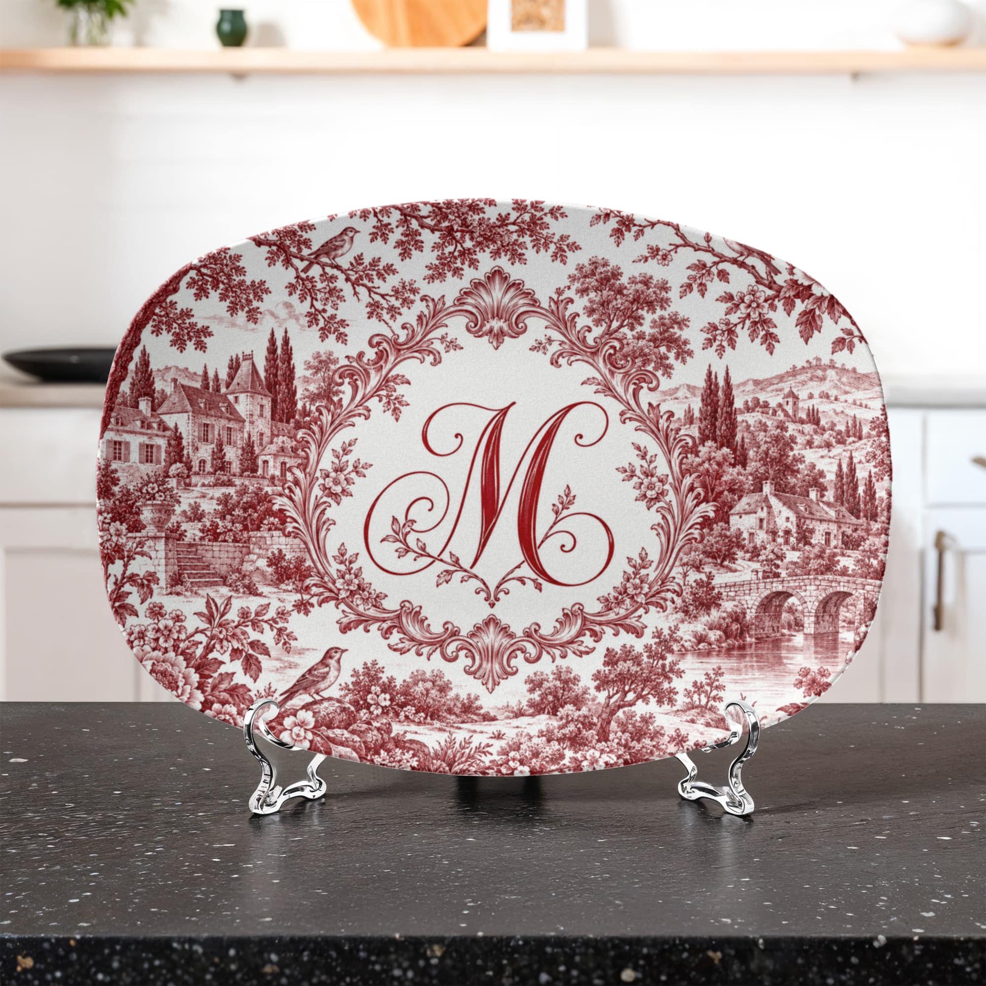 Personalized Toile Serving Platter, 10x14 Oval