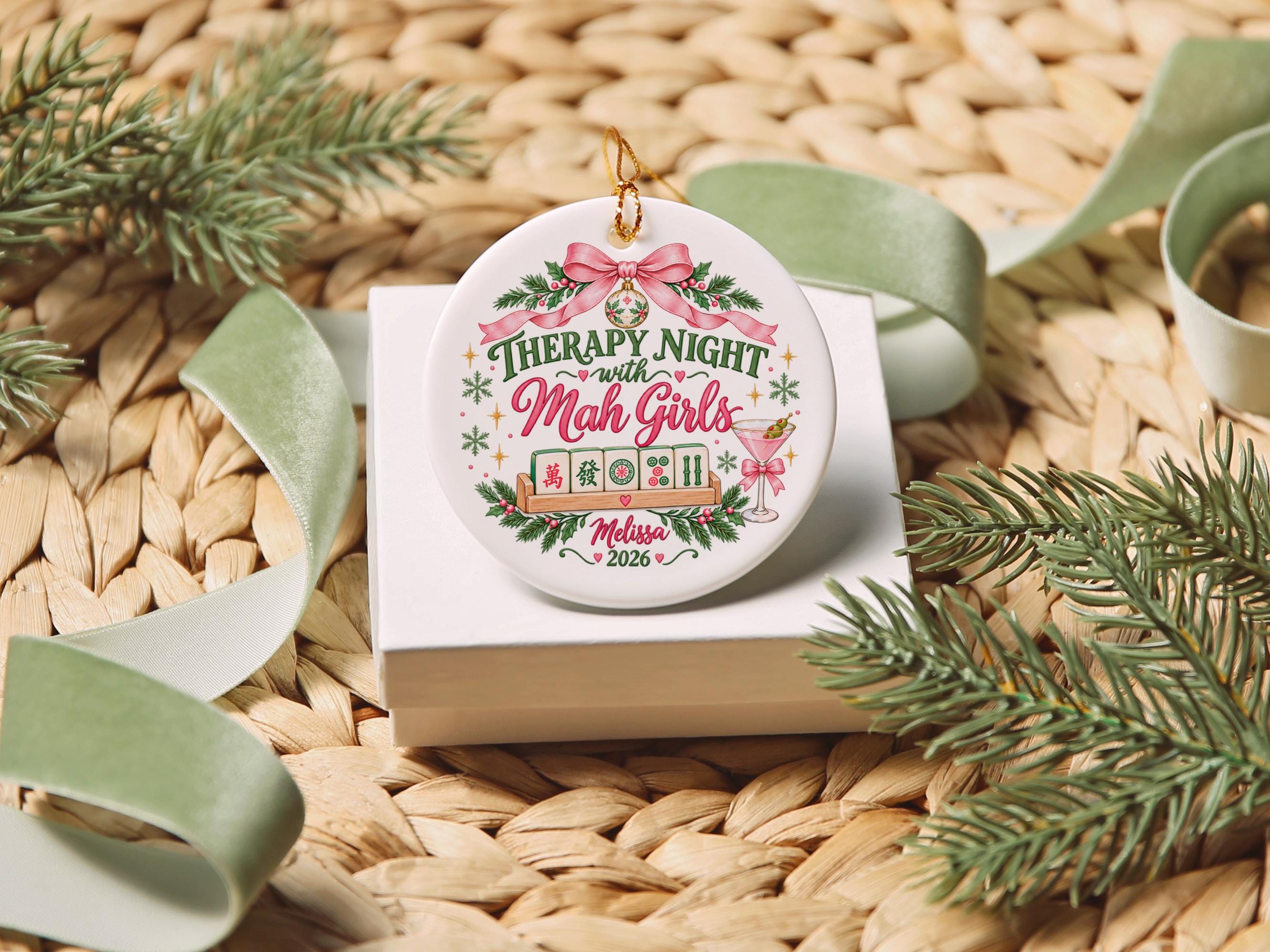Therapy Night Mah Jong Girls Ceramic Christmas Ornament 3