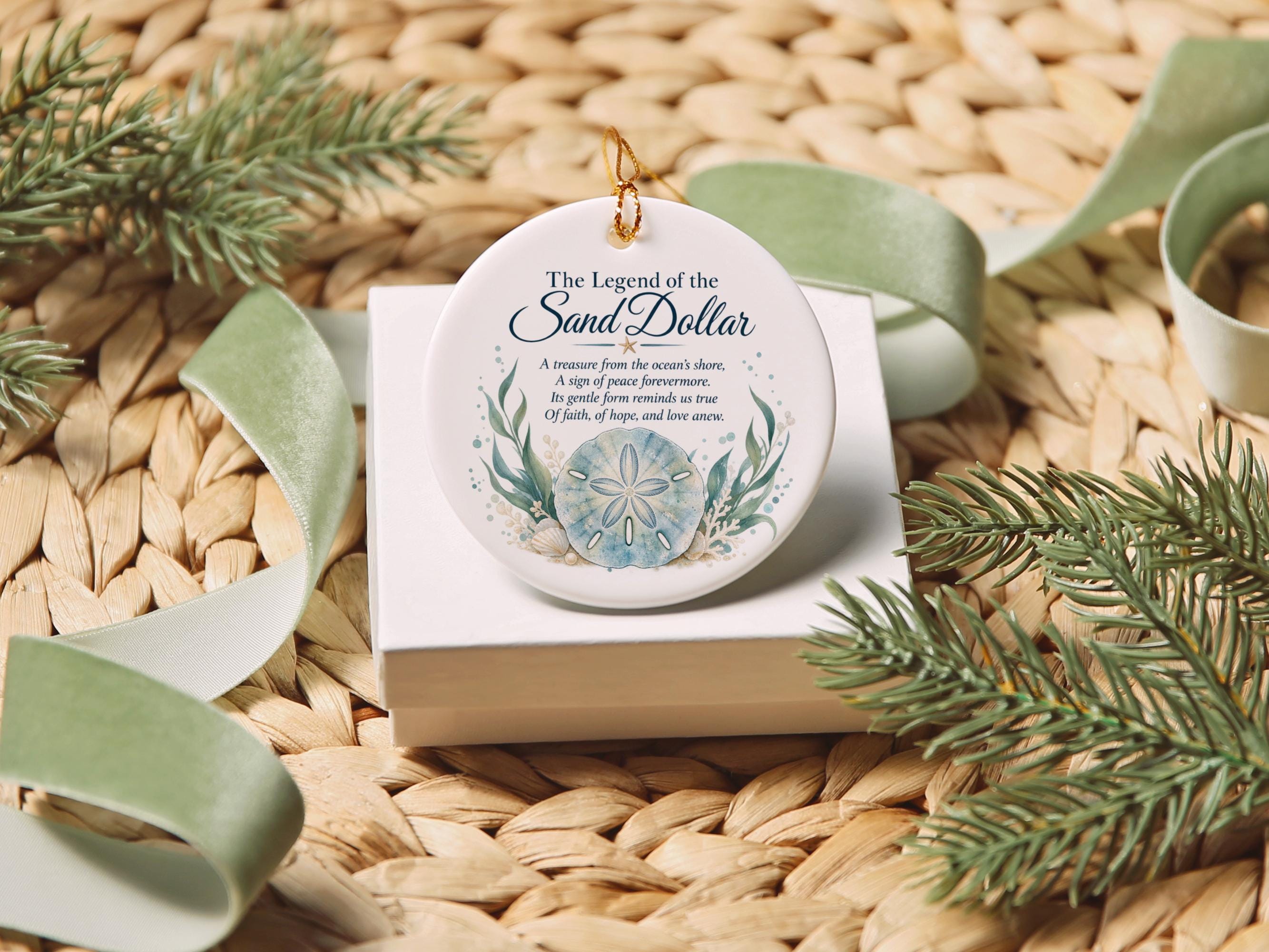 Sand Dollar Ornament, Coastal Christmas Decor, Beach House Keepsake, Ocean Lover Gift, Sea Turtle Free Beach Decor, Seaside Memento