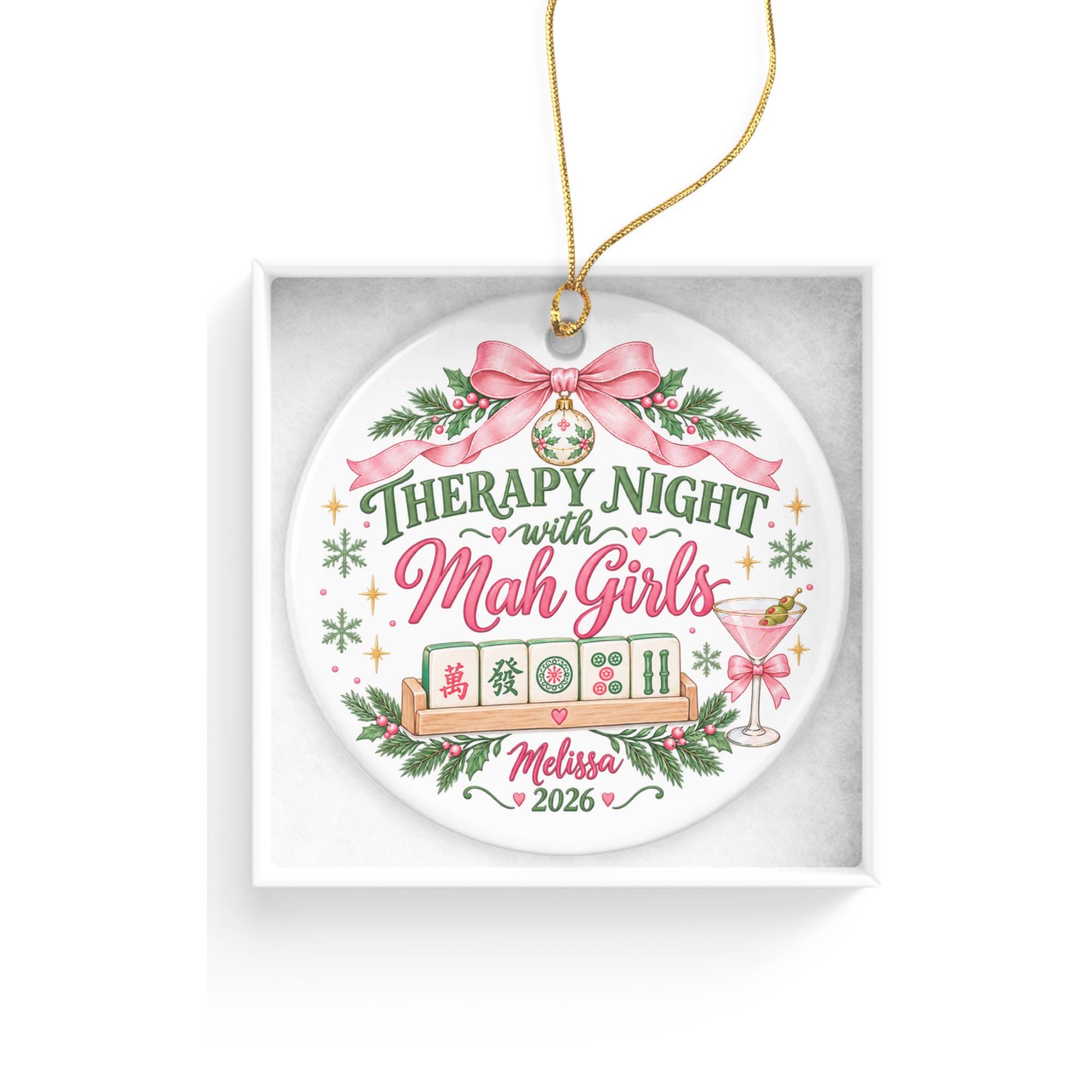 Therapy Night Mah Jong Girls Ceramic Christmas Ornament 4