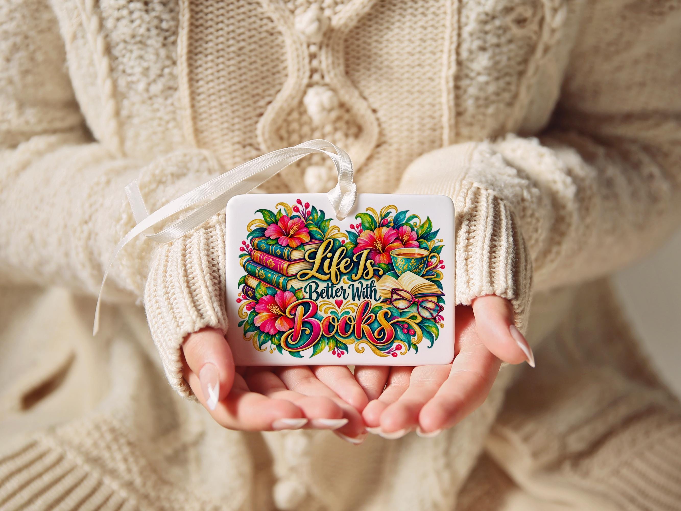 Book Lover Ceramic Christmas Ornament 4