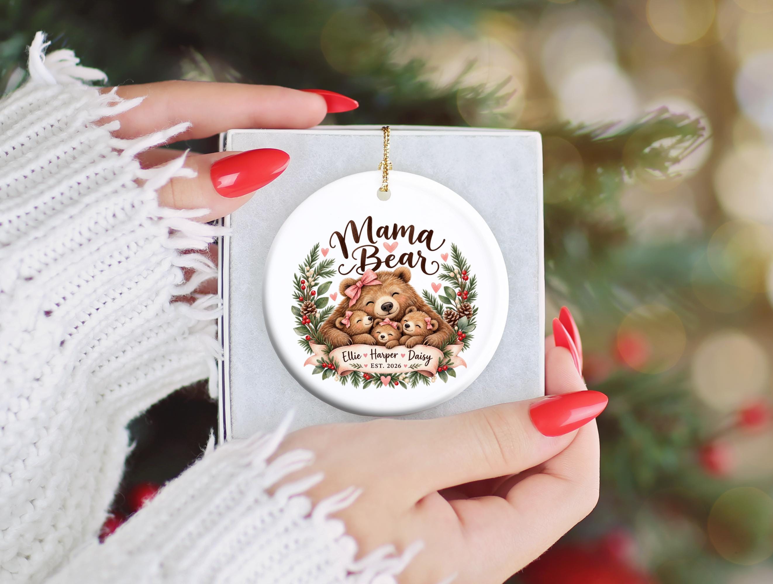 Mama Bear Christmas Ornament, Bear Family Holiday Decor, Personalized Grandma Ornament, Woodland Nursery Keepsake, Gift for Mama Bear 6