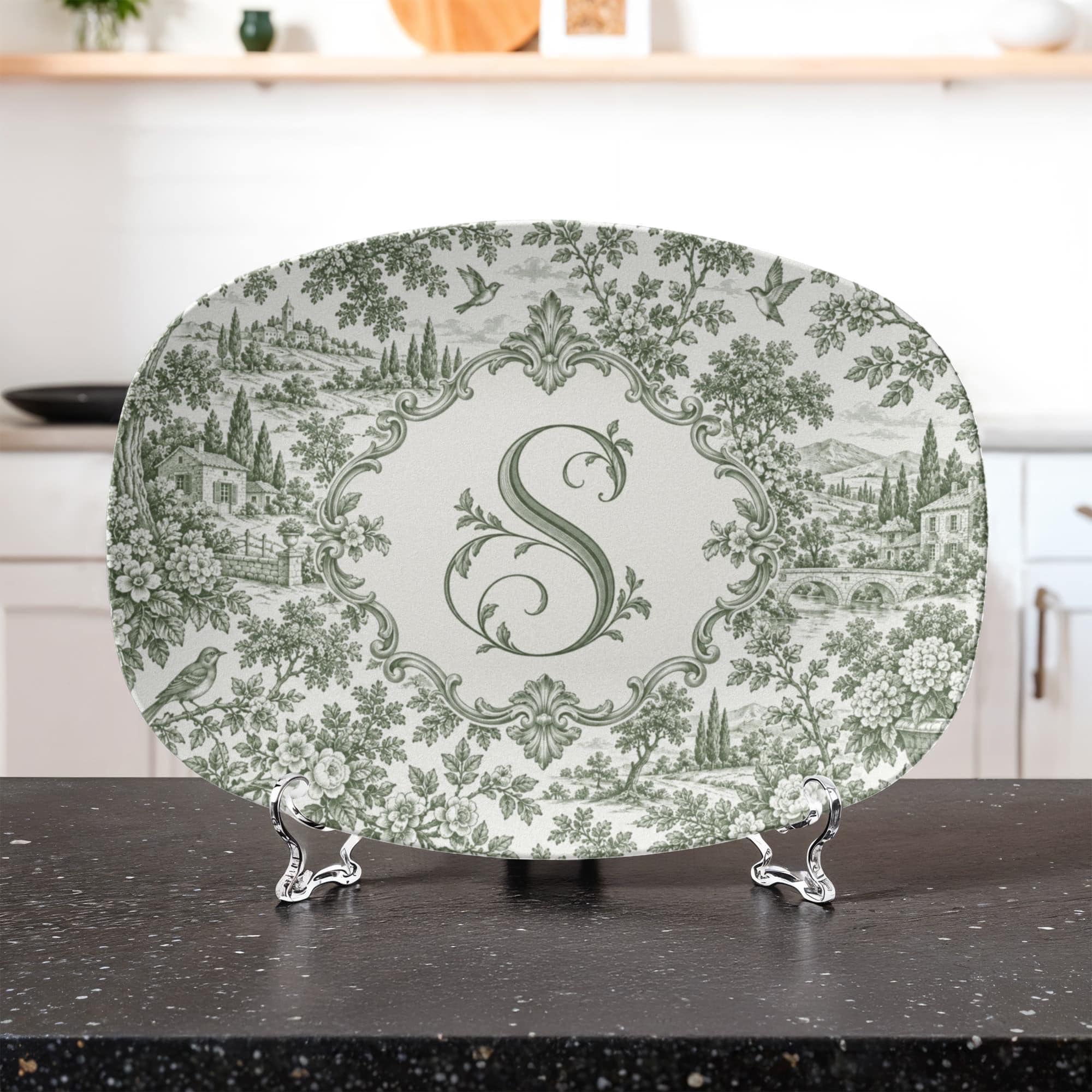 Personalized Toile Serving Platter, 10x14 Oval 6