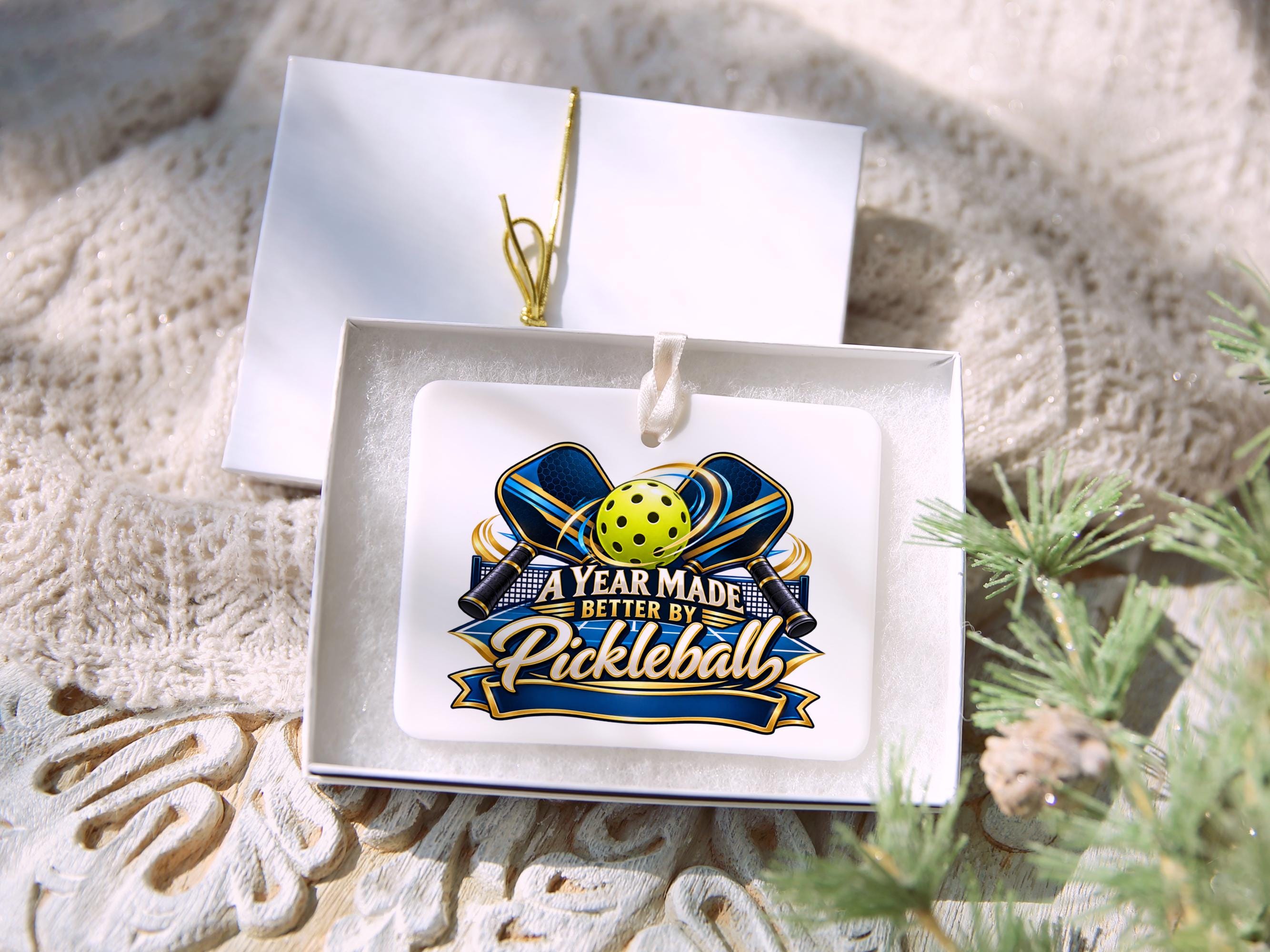 Copy Pickleball Ornament, Pickleball Team Christmas Gift, A Year Made Better by Pickleball Keepsake Holiday Gift boxed, | Custom options