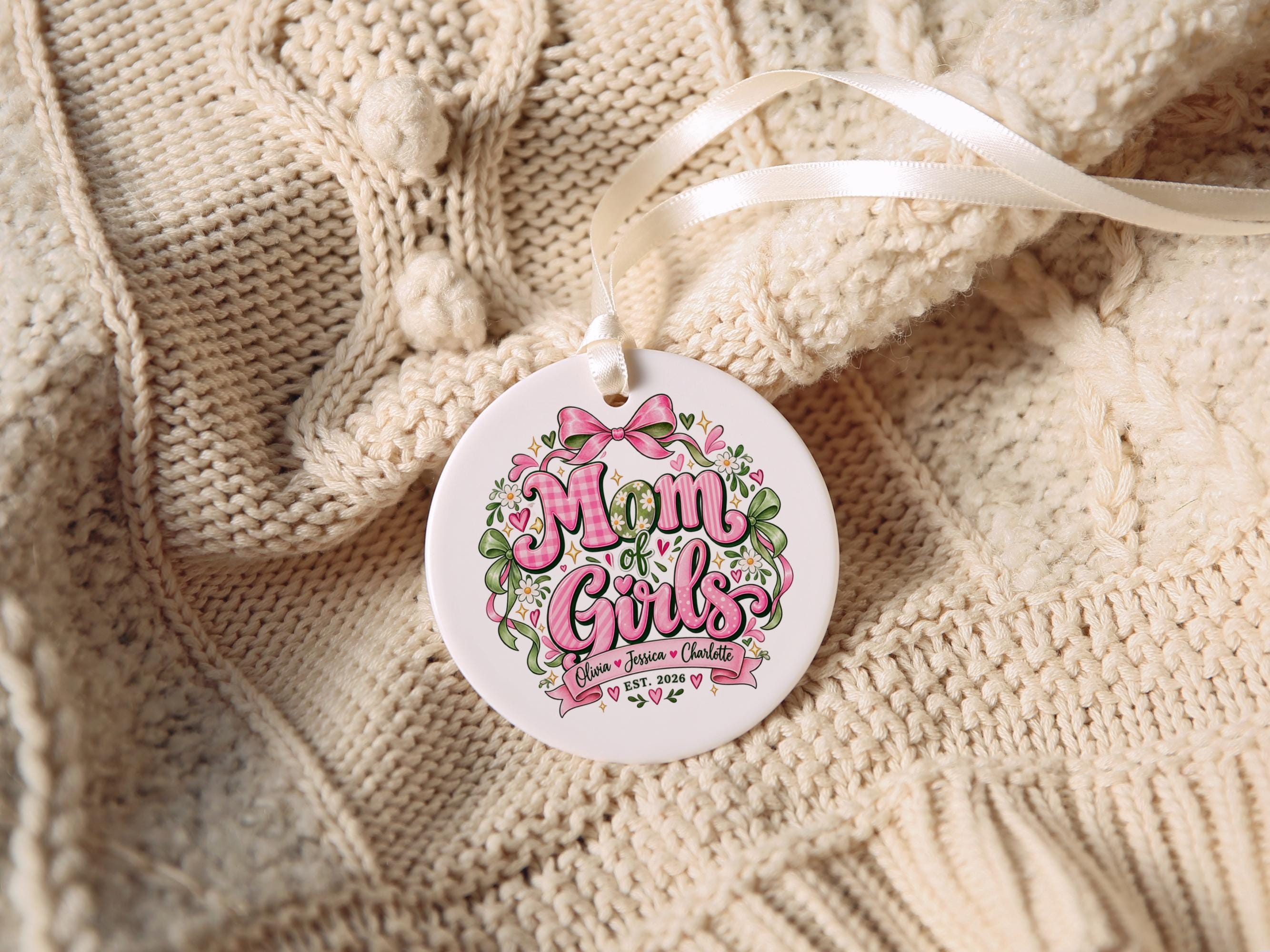 Mom of Girls Ceramic Christmas Ornament 5