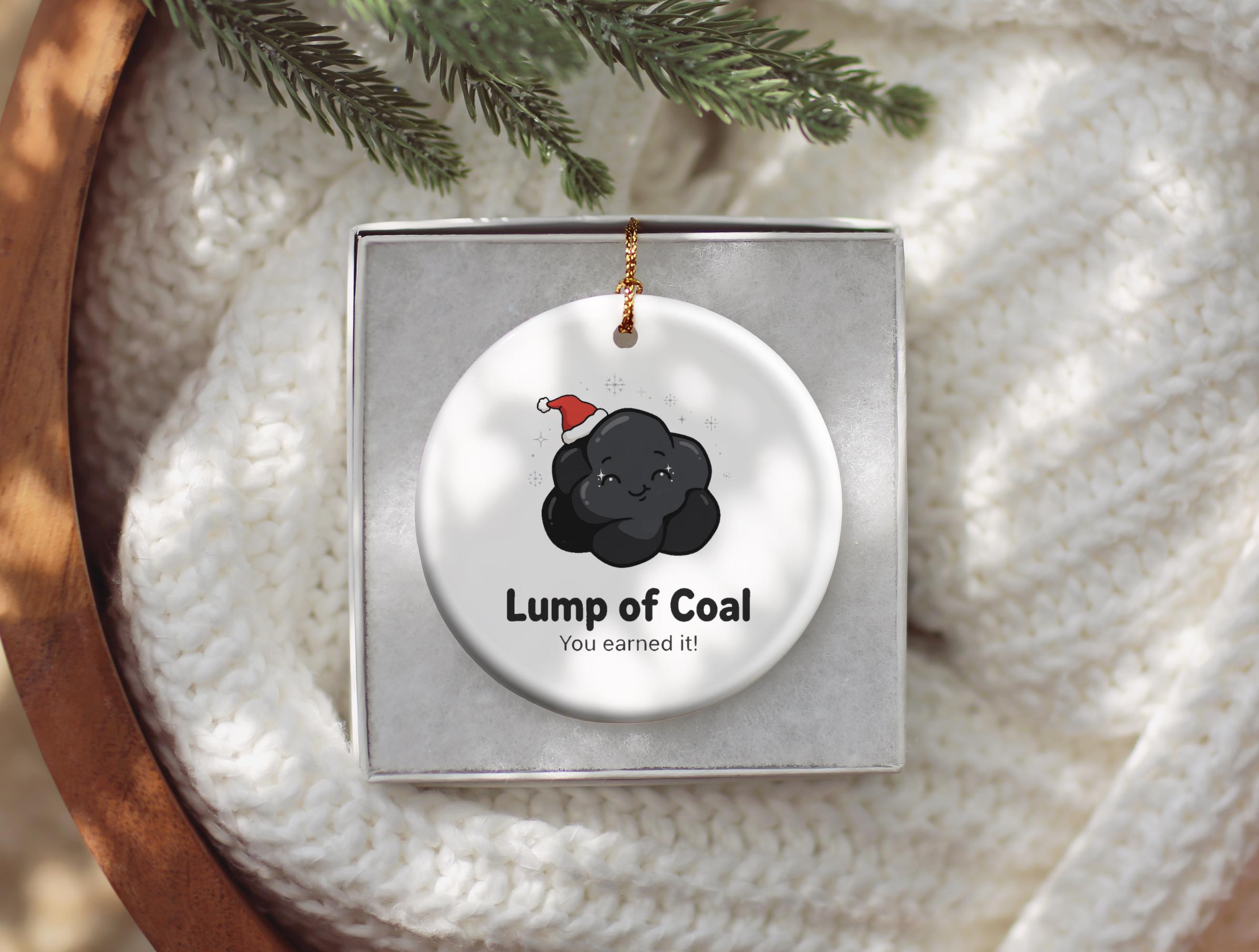 Funny Lump of Coal Christmas Ornament, Naughty List Holiday Decor, Santa Hat Cartoon Tree Ornament, Humorous Gift for Christmas Fans