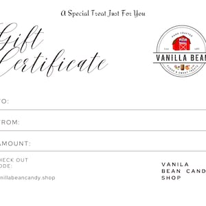 Buono regalo personalizzato E-card regalo per il negozio di dolciumi Vanilla Bean Fudge / Il regalo perfetto dell'ultimo minuto (stampa digitale istantanea)