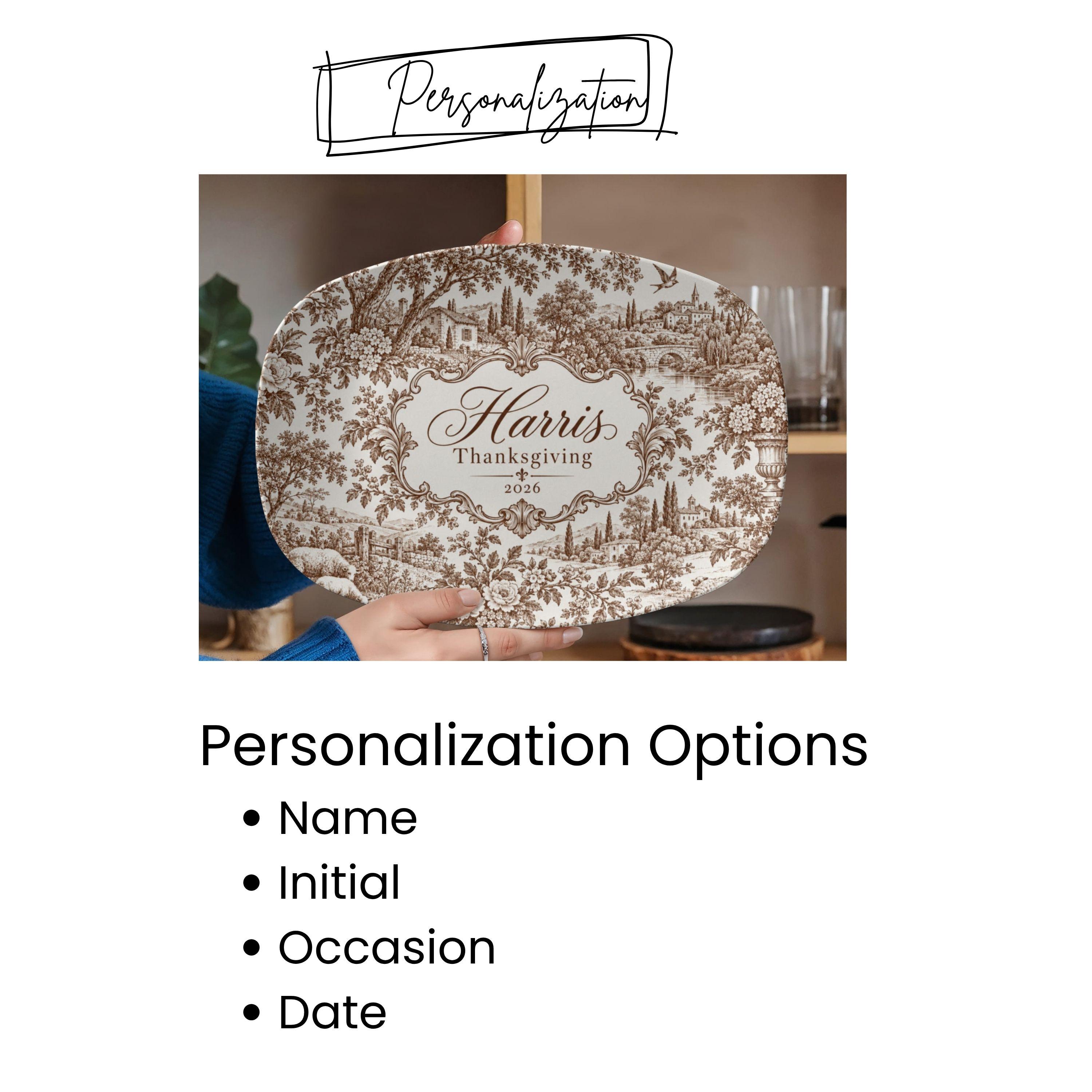 Personalized Toile Serving Platter, 10x14 Oval 3