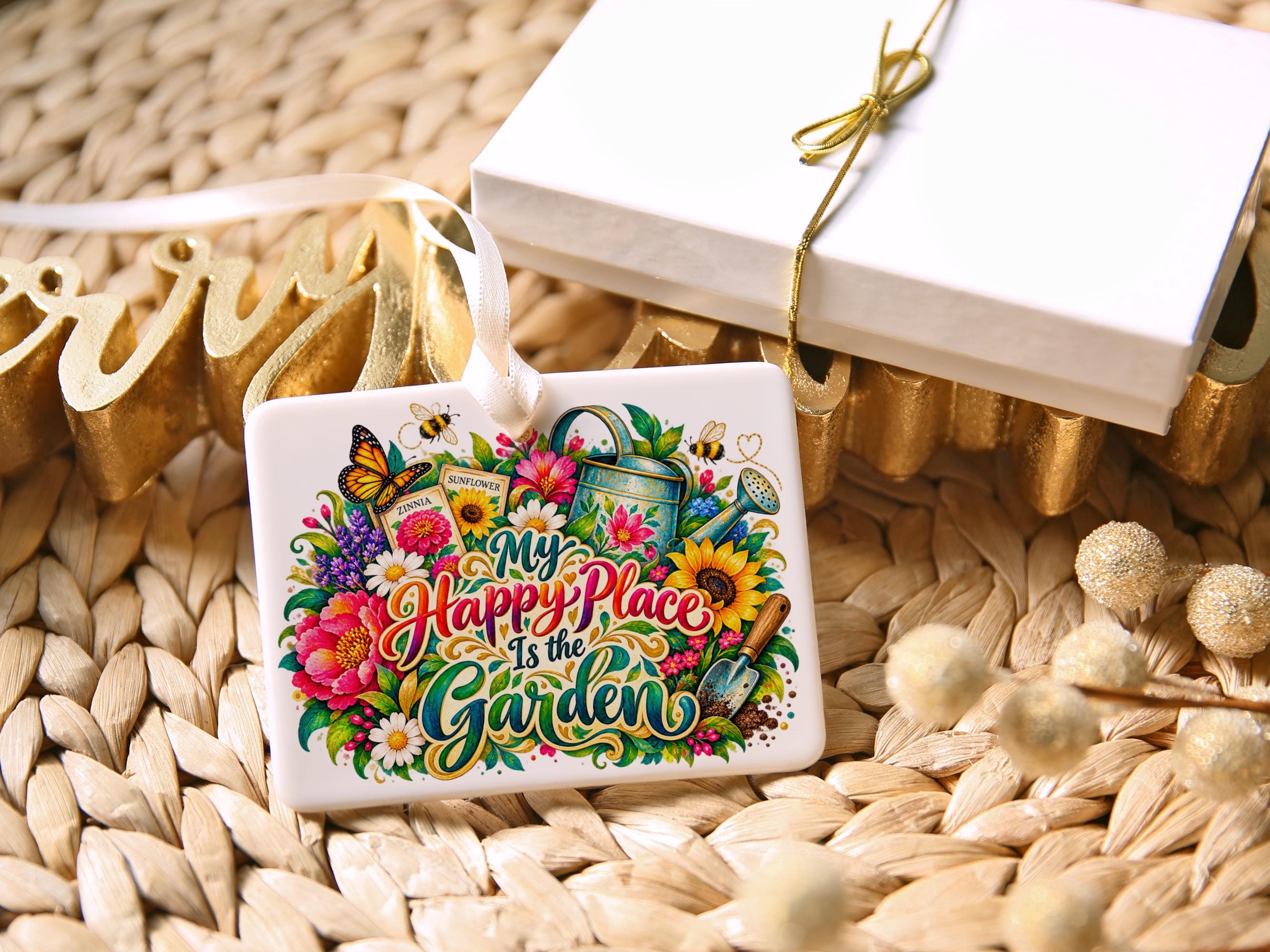 My Happy Place Is the Garden Ceramic Ornament 3