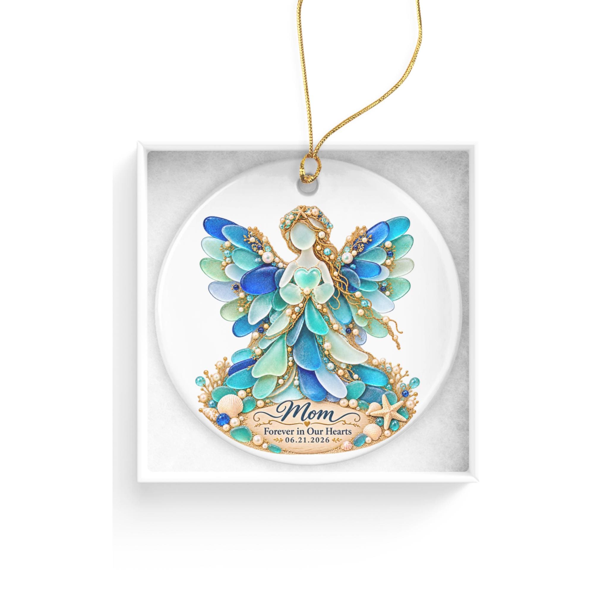 Personalized Sea Glass Angel Memorial Ornament for someone special, Forever in Our Hearts Keepsake, Angel Mom Christmas Ornament, Coastal Se 4