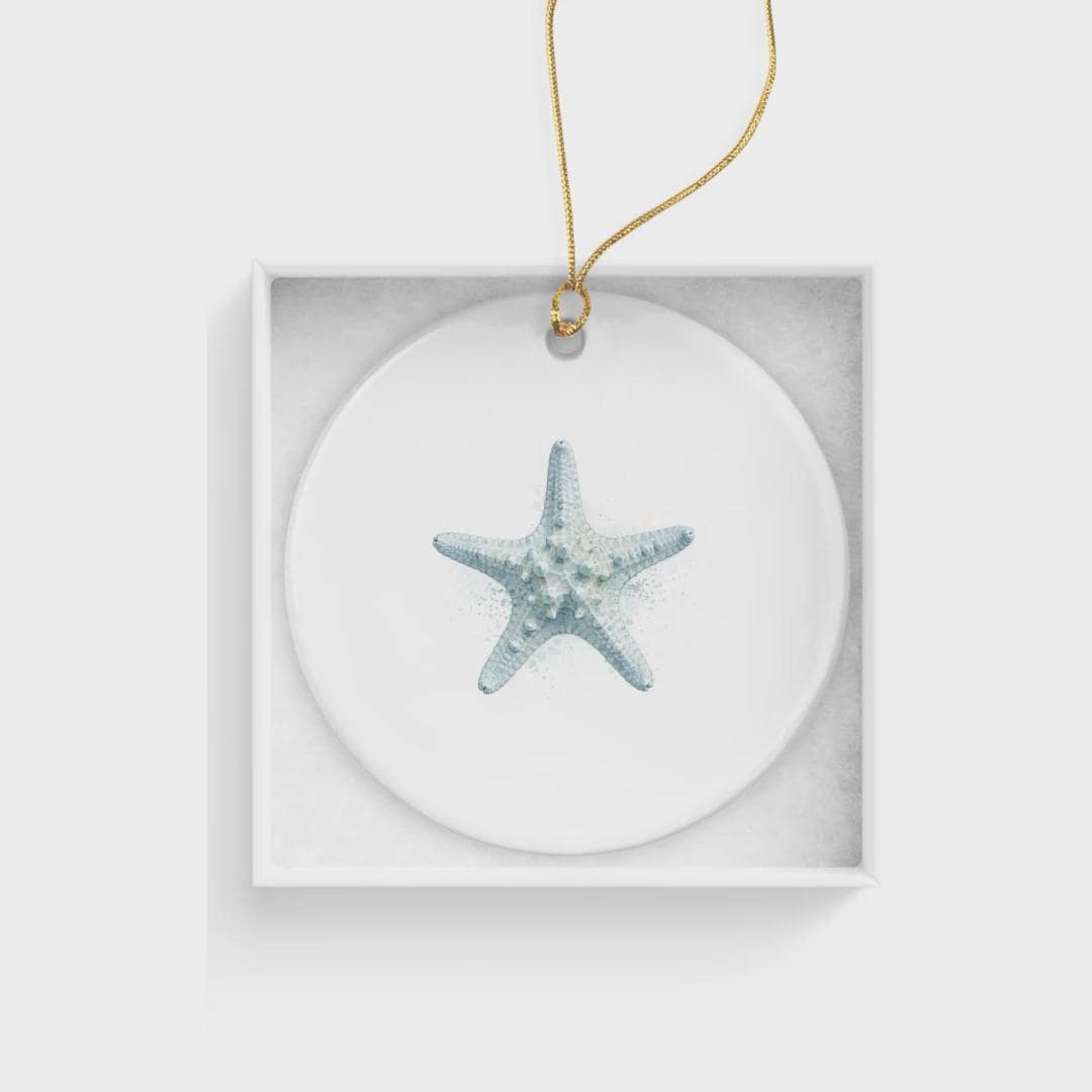Starfish Christmas Ornament, Coastal Christmas Ornament, Beach Ornament, Blue Watercolor Starfish, Beach House Decor, Personalized Options