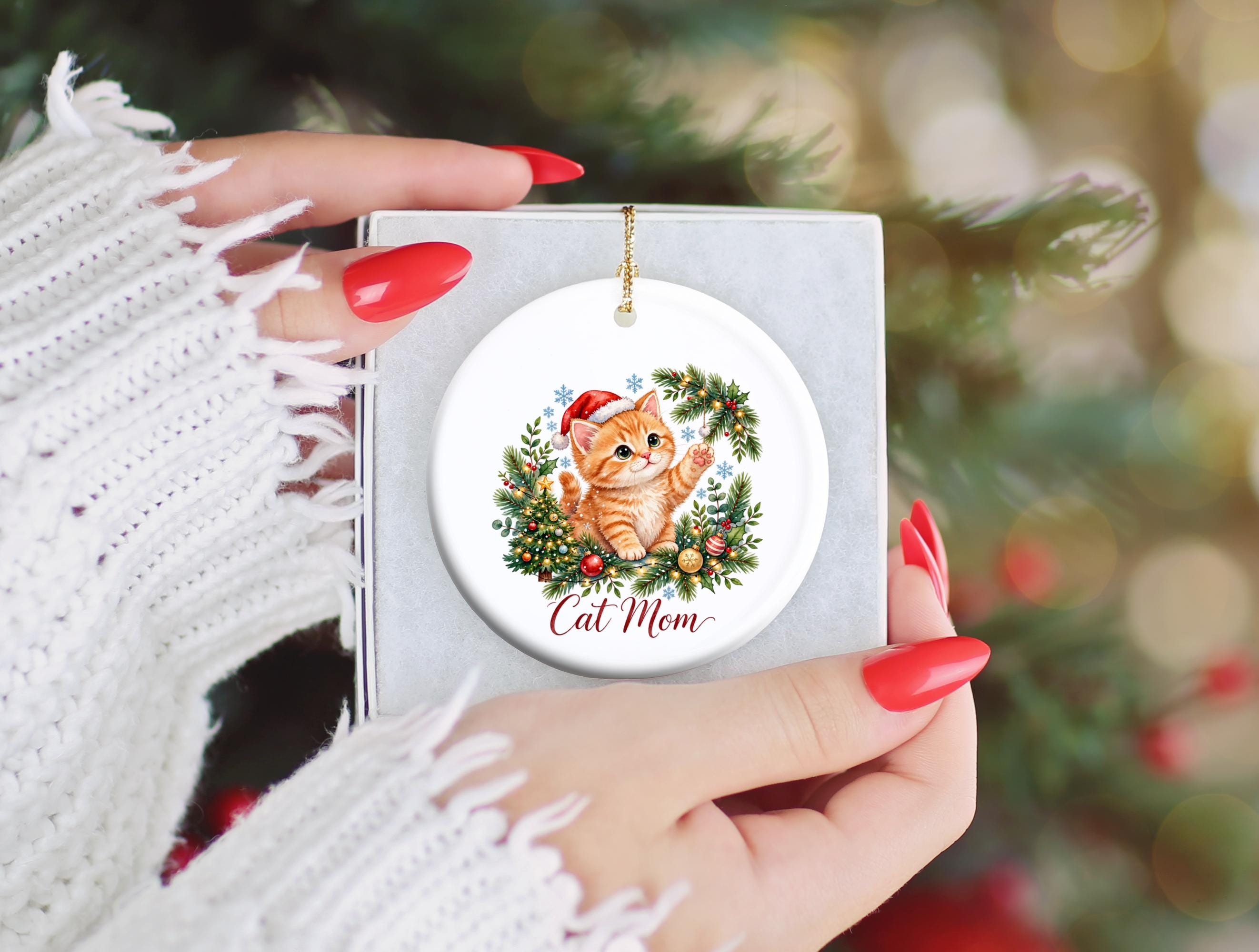 Cat Mom Ceramic Christmas Ornament 6