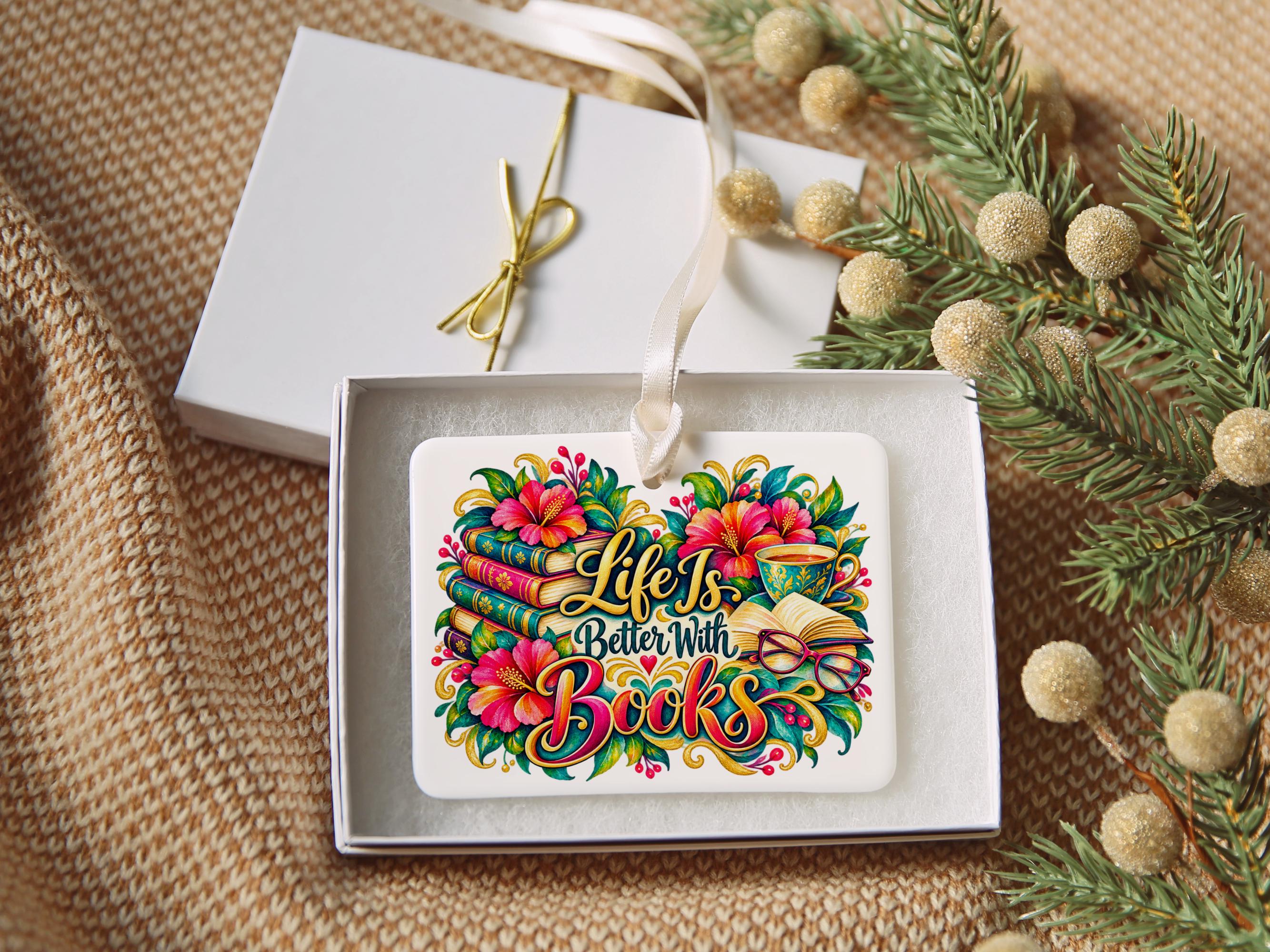 Book Lover Ceramic Christmas Ornament 2