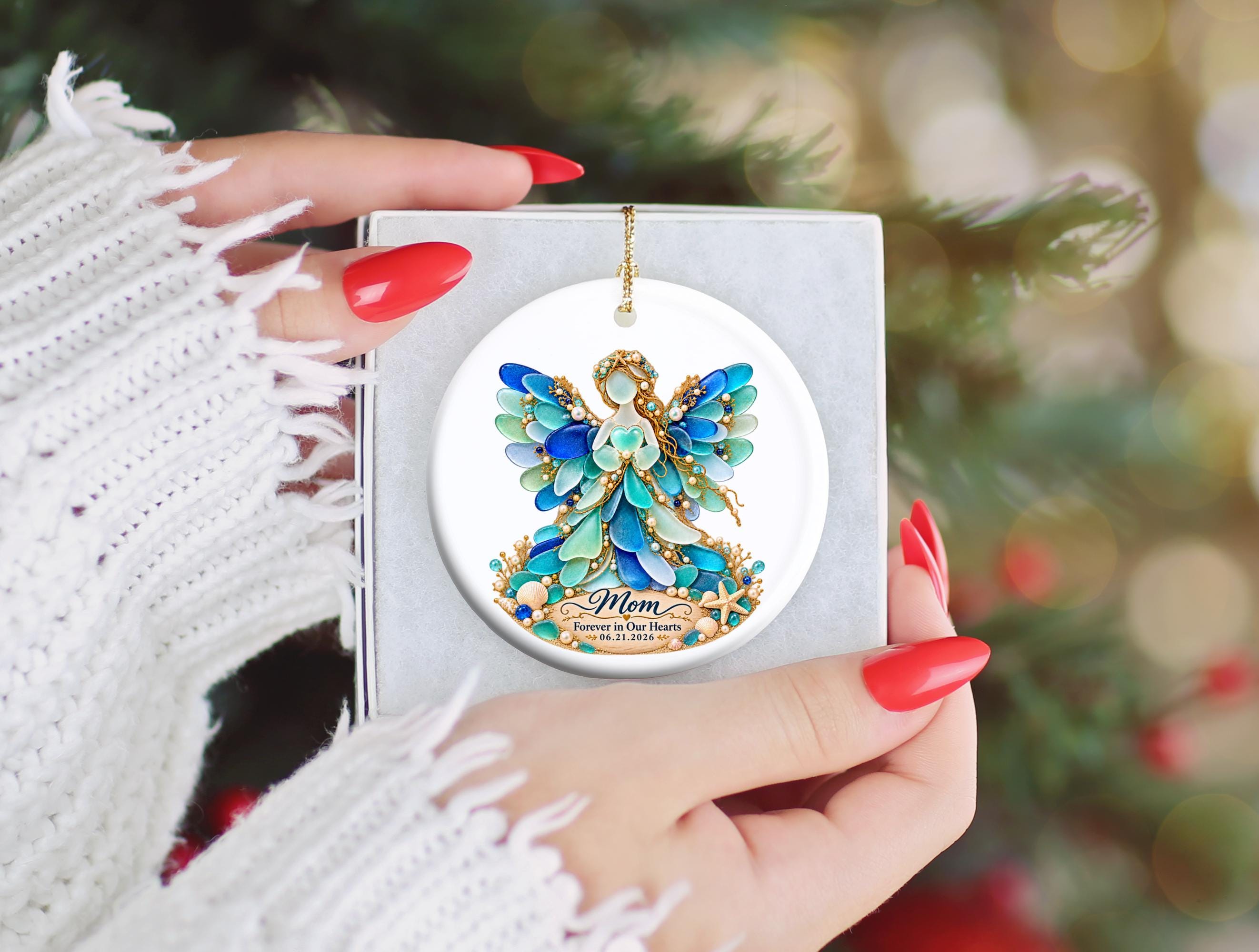 Personalized Sea Glass Angel Memorial Ornament for someone special, Forever in Our Hearts Keepsake, Angel Mom Christmas Ornament, Coastal Se 6