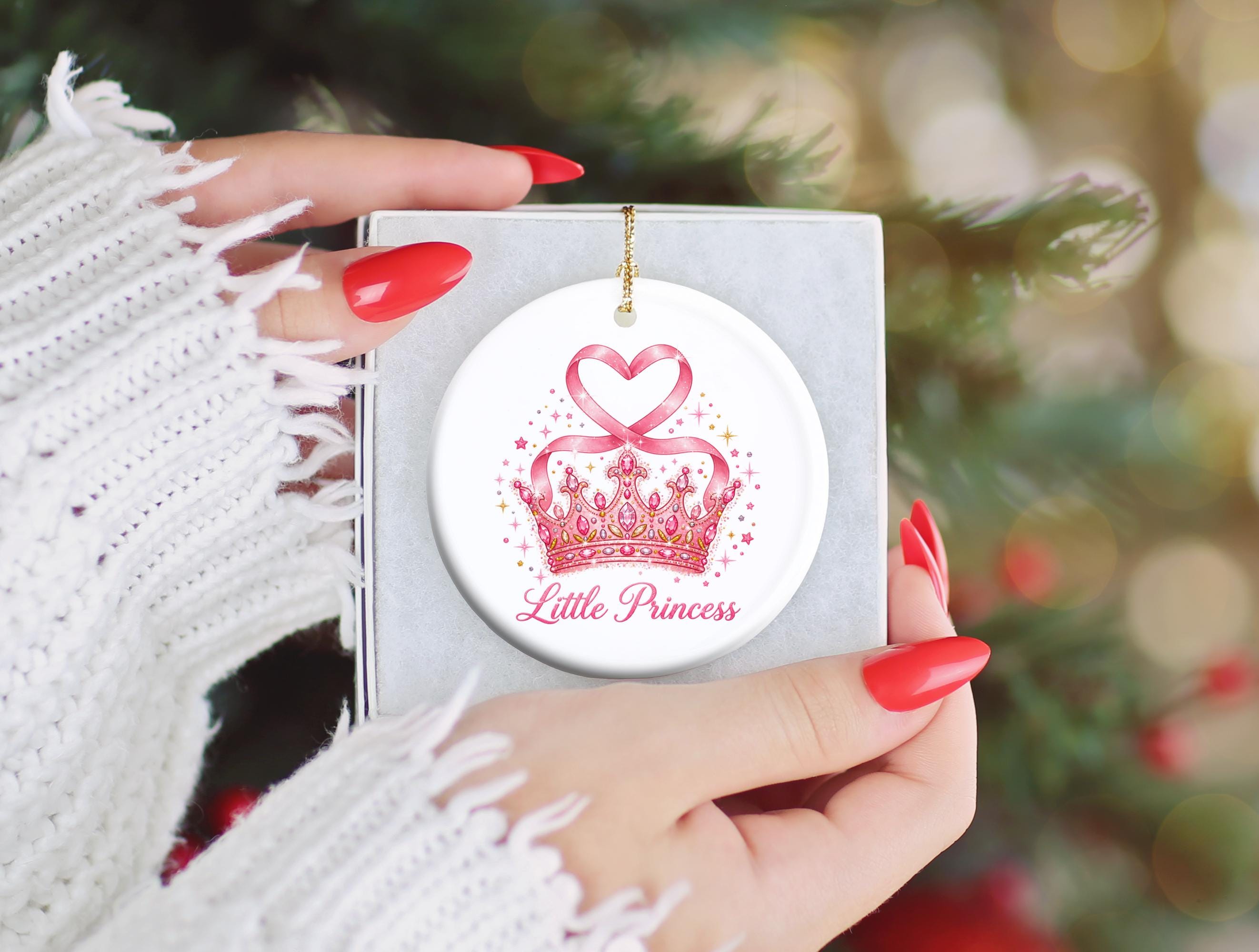 Little Princess Ornament, Pink Crown Christmas Decoration, Girls Holiday Keepsake, Royal Nursery Tree Decor, Ceramic Gift Boxed Ornament 6