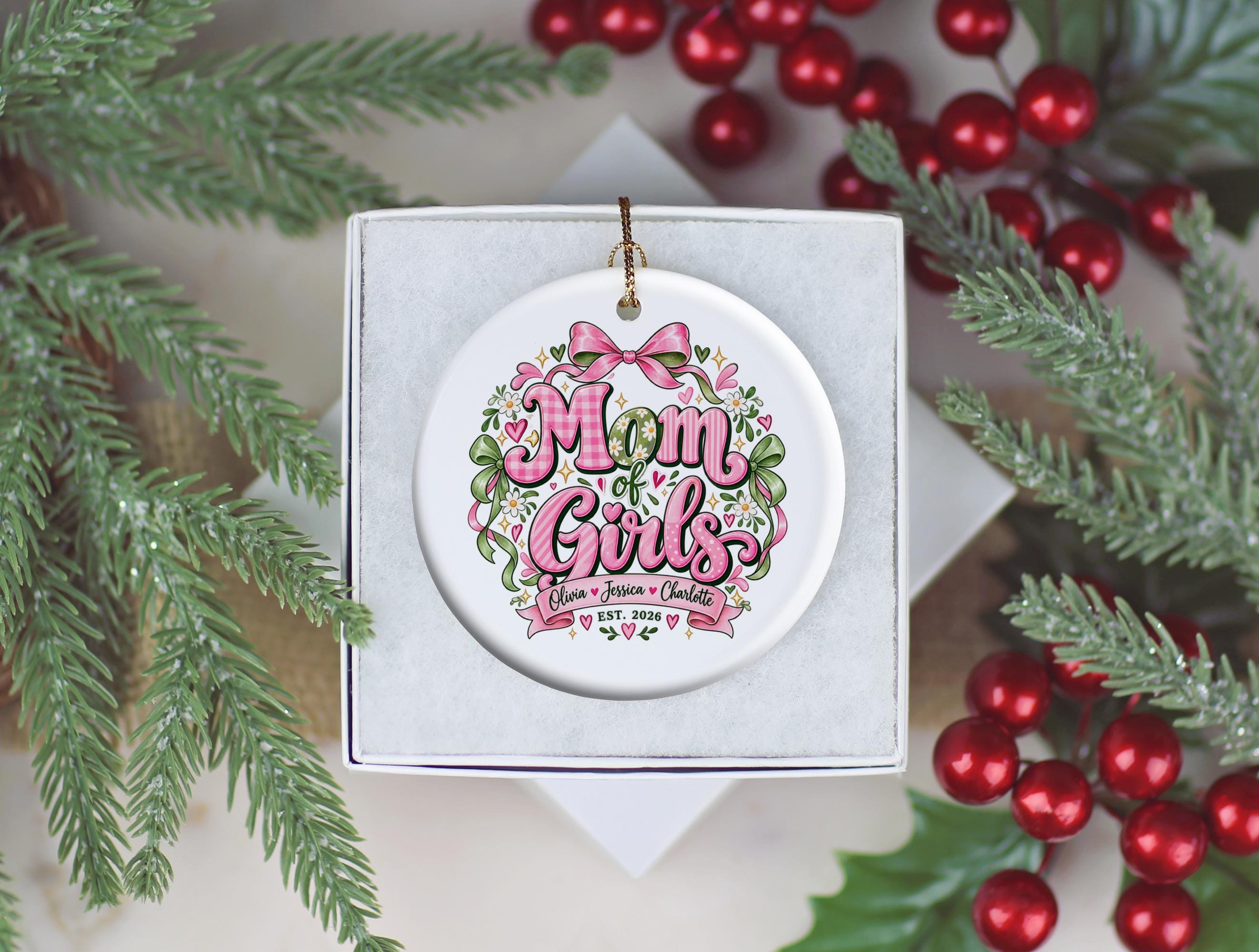 Mom of Girls Ceramic Christmas Ornament 2