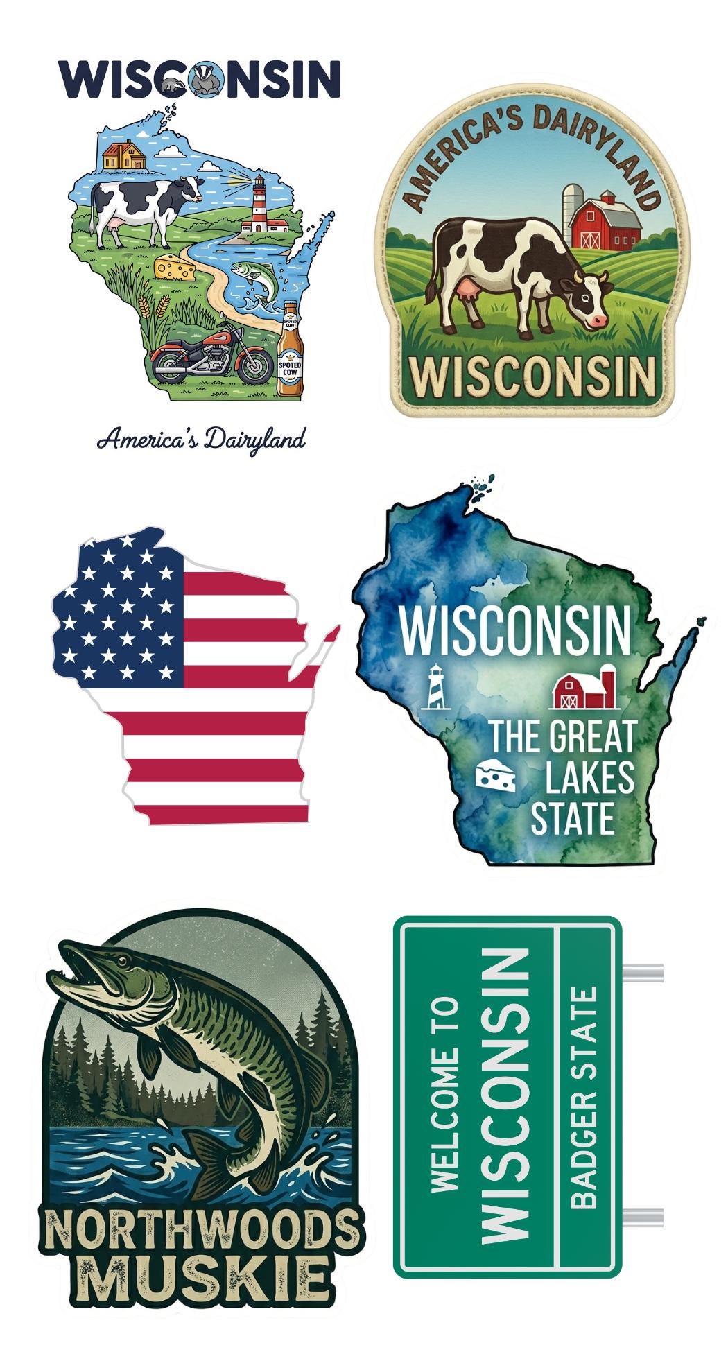 Celebrate USA America 250 Watercolor Sticker Set 4
