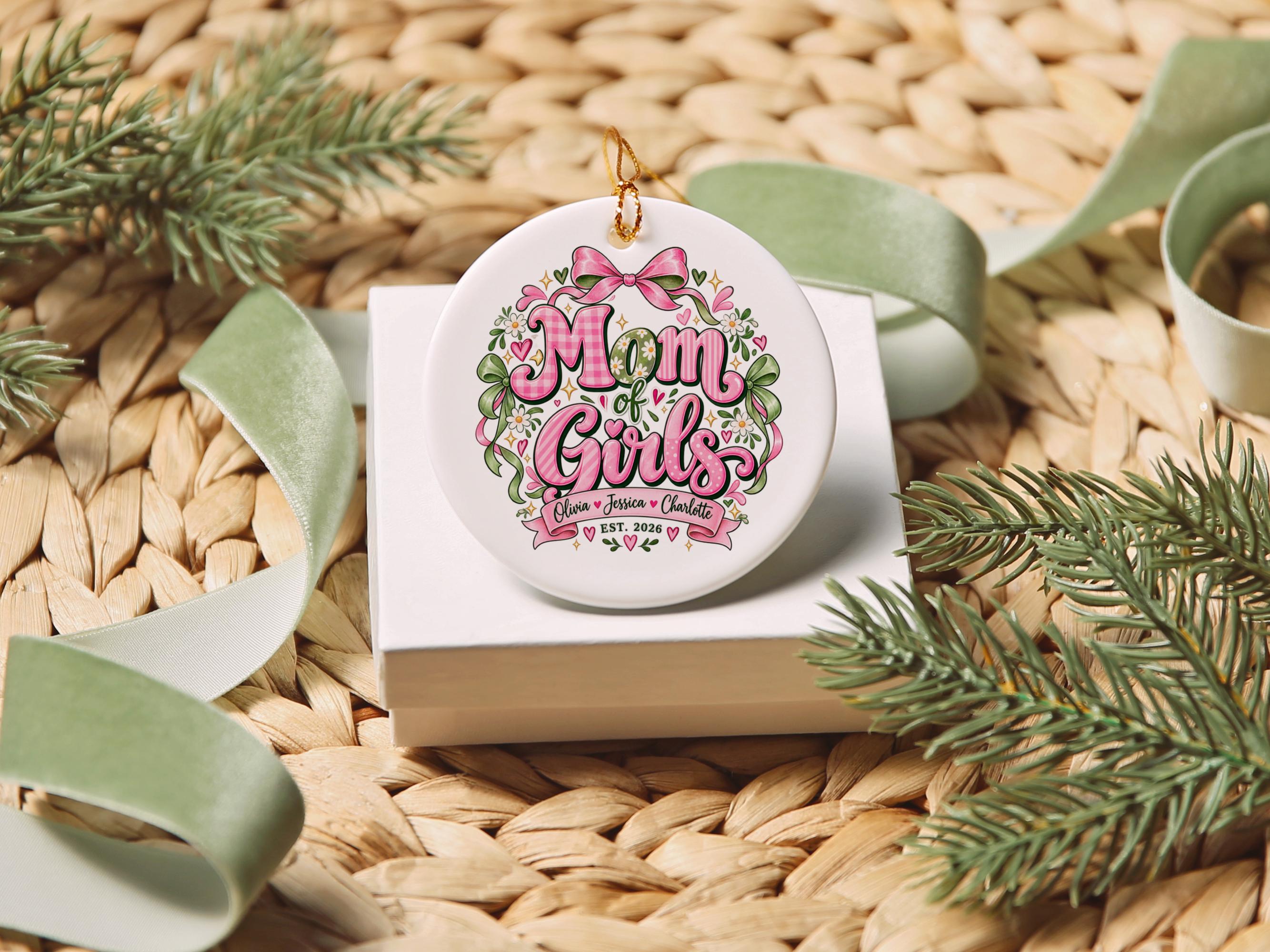 Mom of Girls Ceramic Christmas Ornament 3