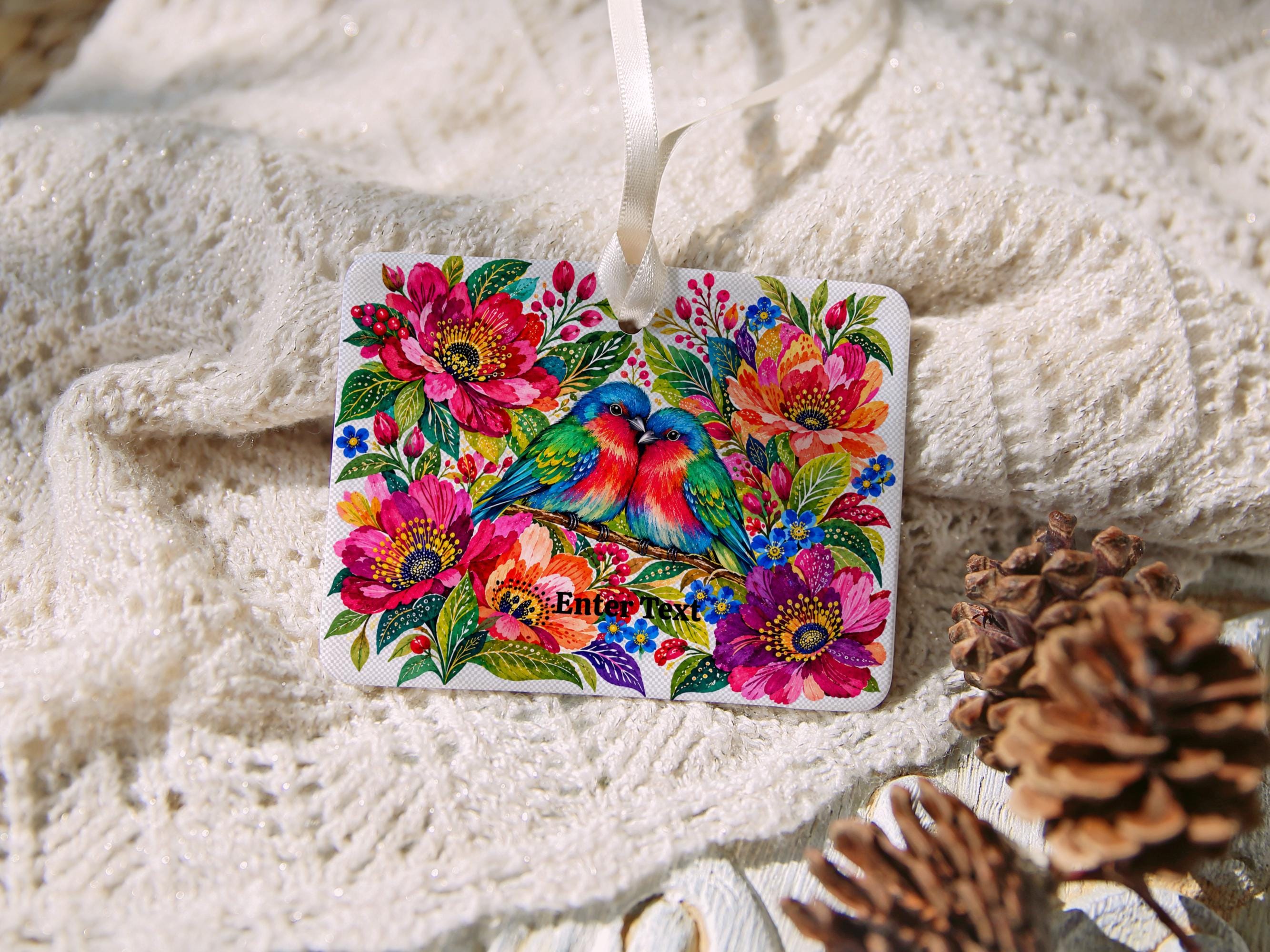 Personalized Love Birds Ceramic Christmas Ornament 5