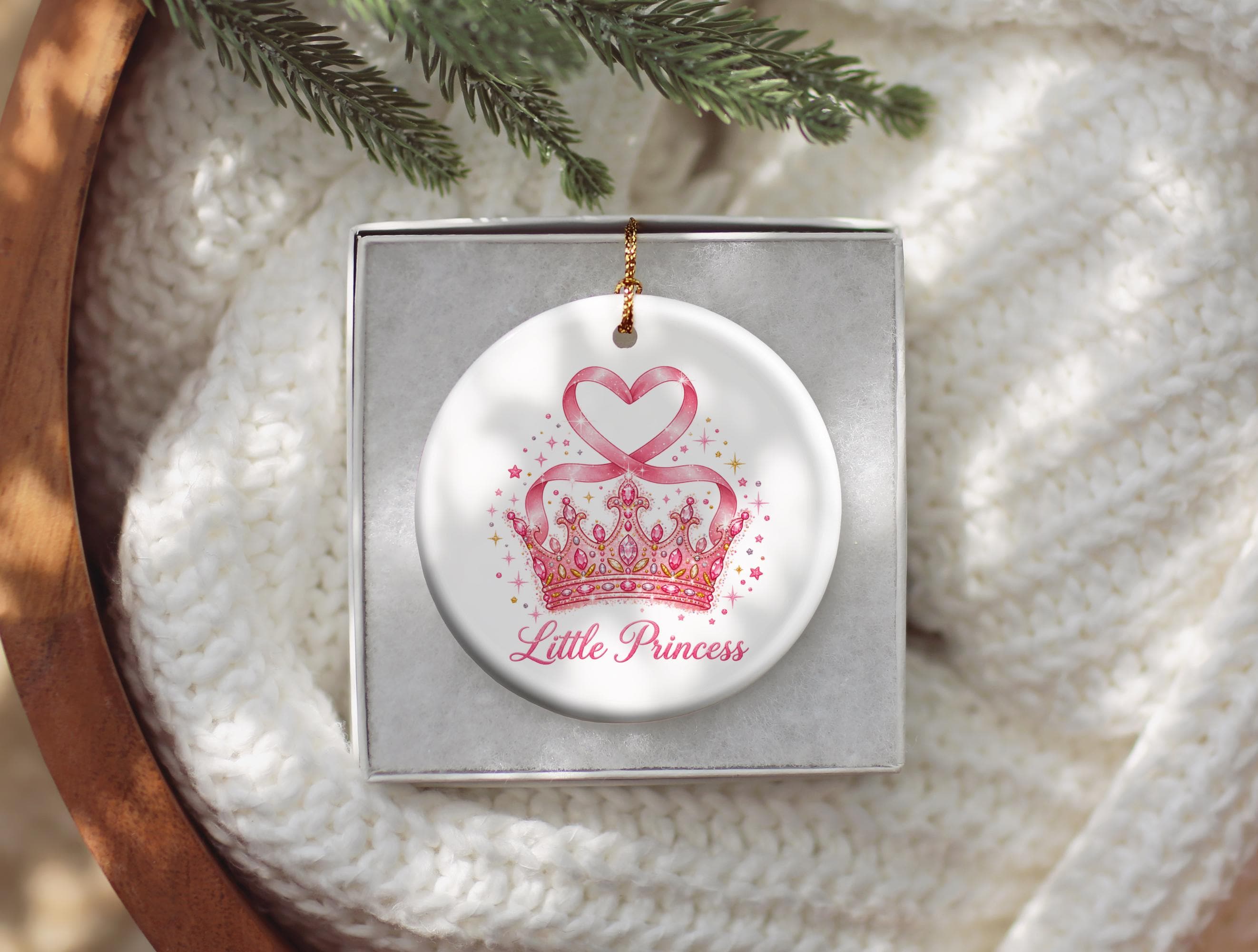 Little Princess Ornament, Pink Crown Christmas Decoration, Girls Holiday Keepsake, Royal Nursery Tree Decor, Ceramic Gift Boxed Ornament