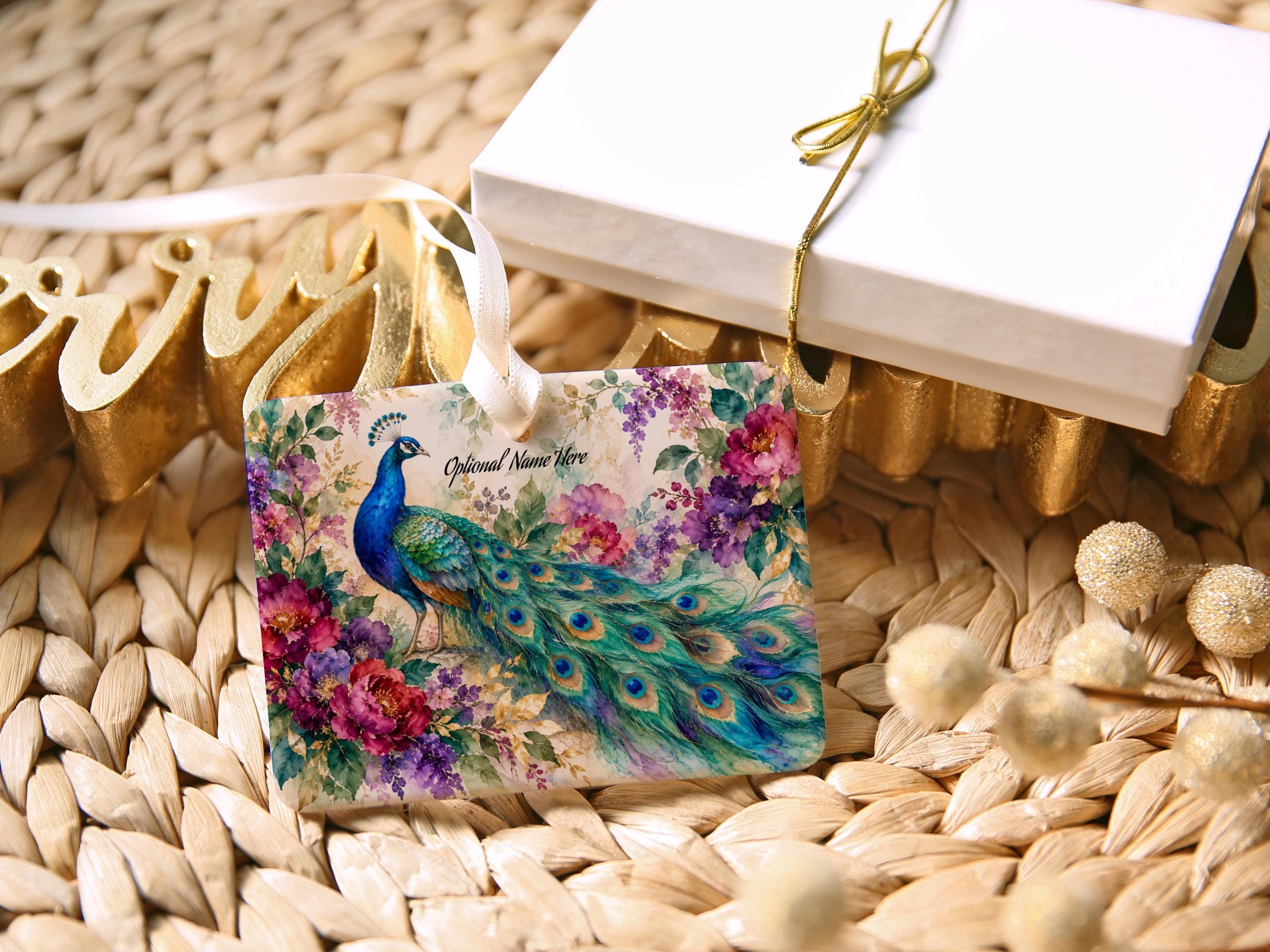 Personalized Peacock Ceramic Christmas Ornament 2