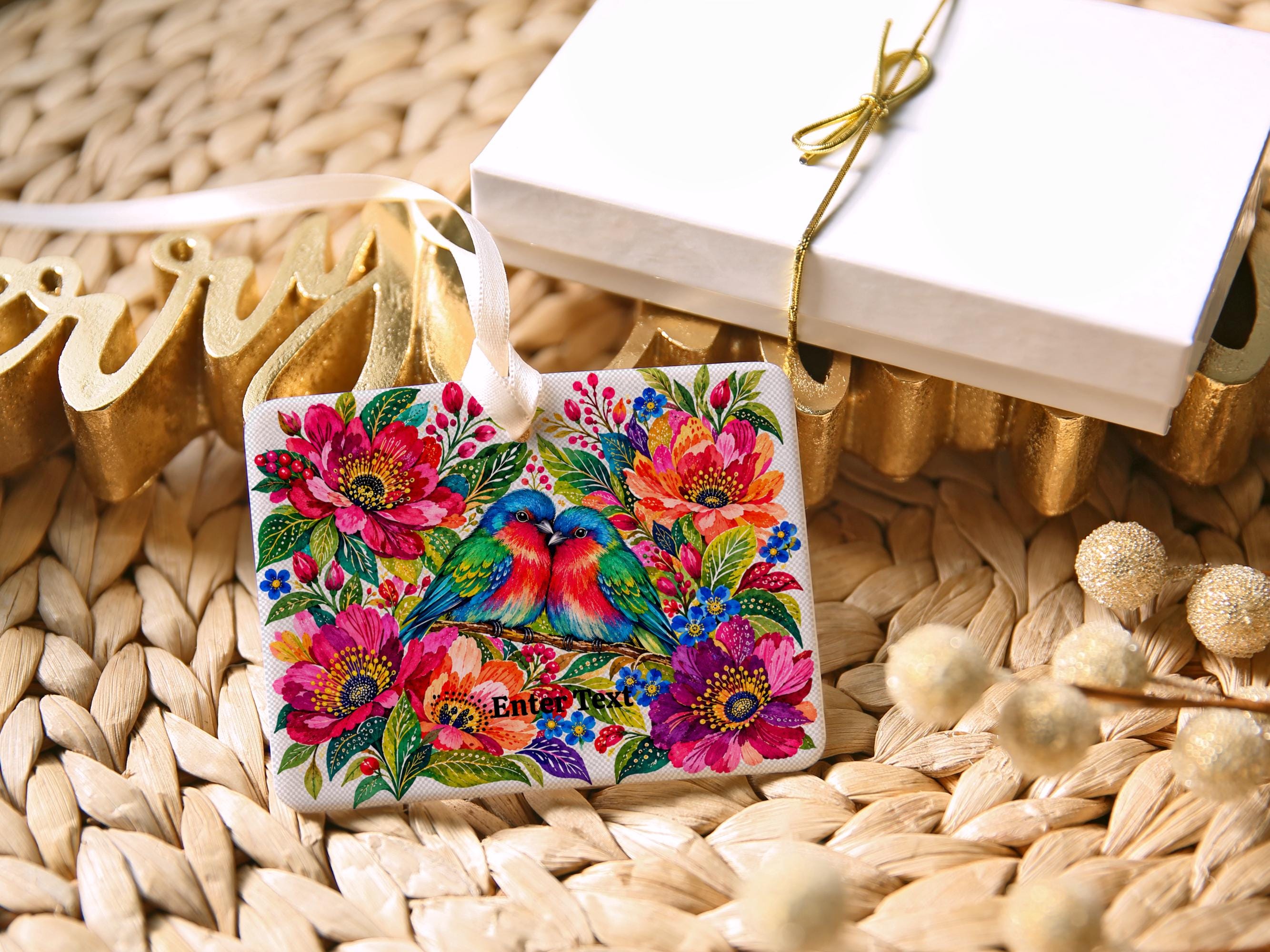 Personalized Love Birds Ceramic Christmas Ornament 4