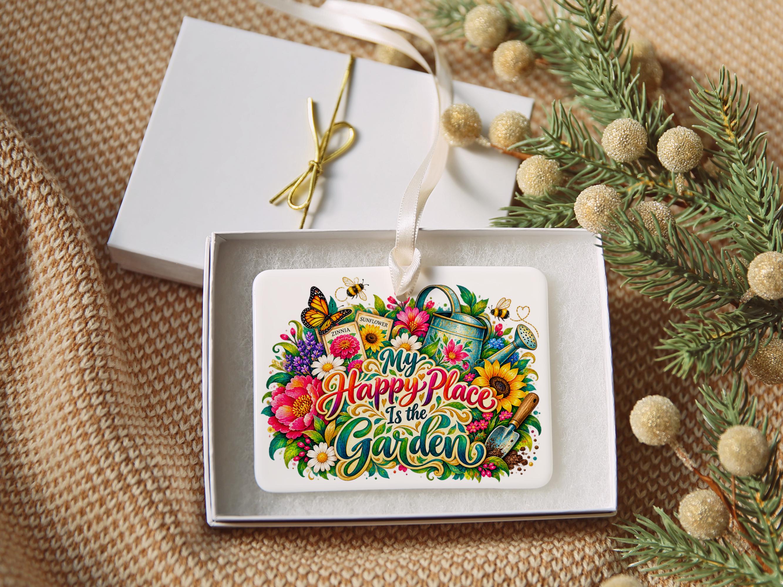 My Happy Place Is the Garden Ceramic Ornament 2