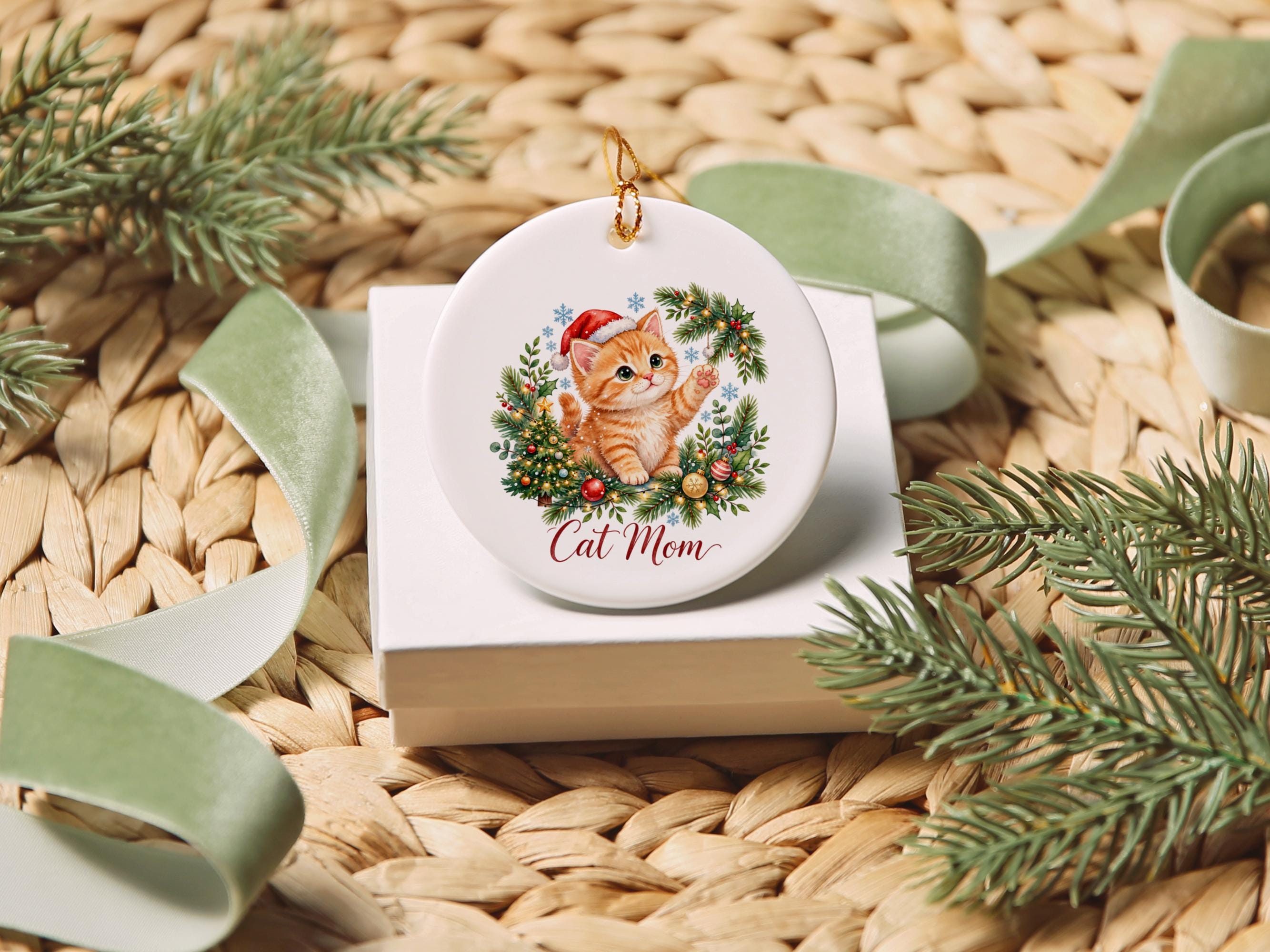 Cat Mom Ceramic Christmas Ornament 3