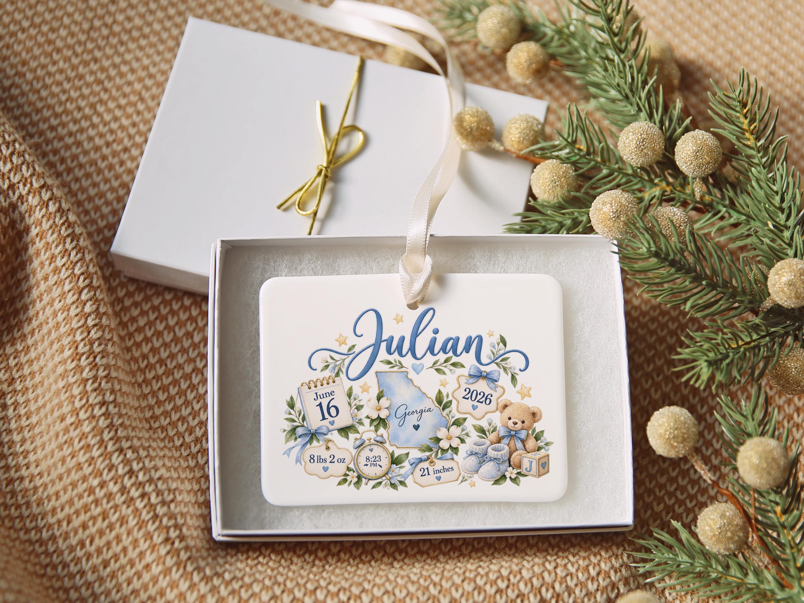 Personalized Birth Announcement Ceramic Ornament 4