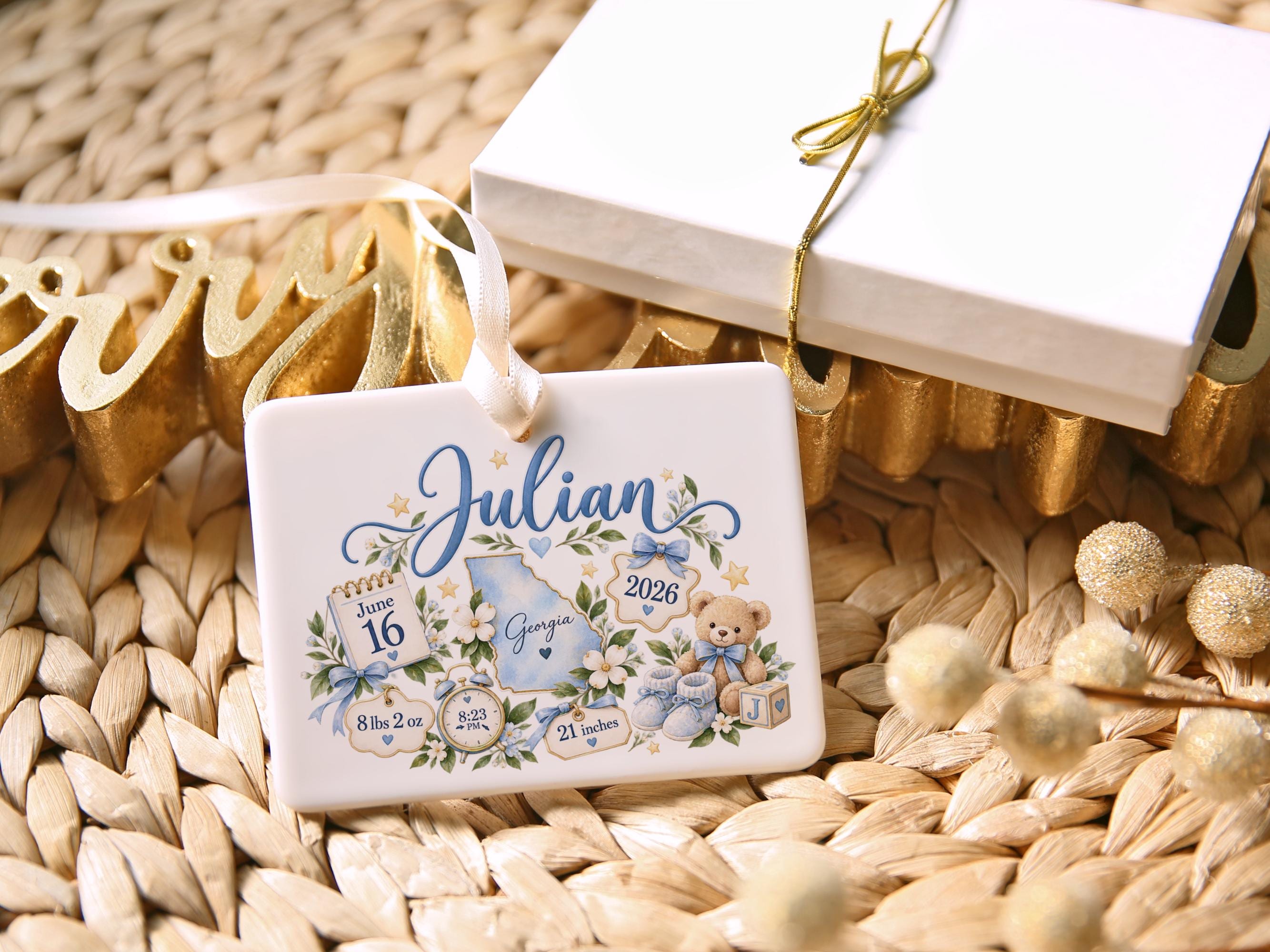 Personalized Birth Announcement Ceramic Ornament 5
