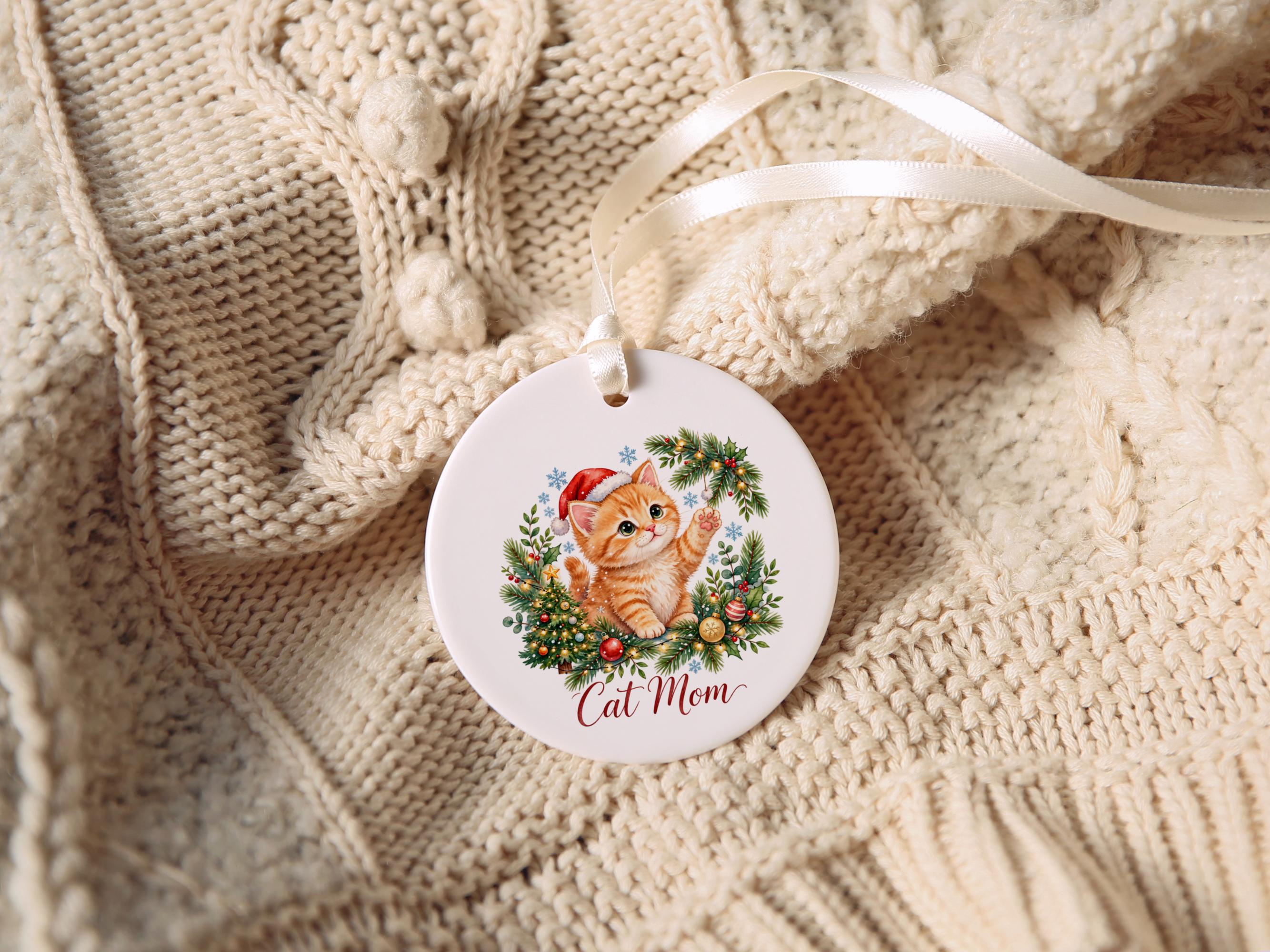 Cat Mom Ceramic Christmas Ornament 5
