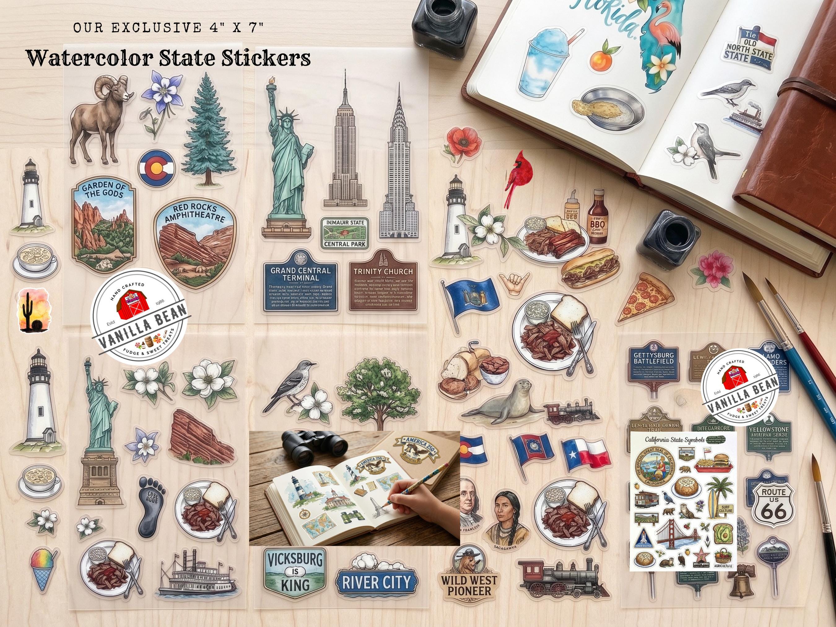 Celebrate USA America 250 Watercolor Sticker Set 2