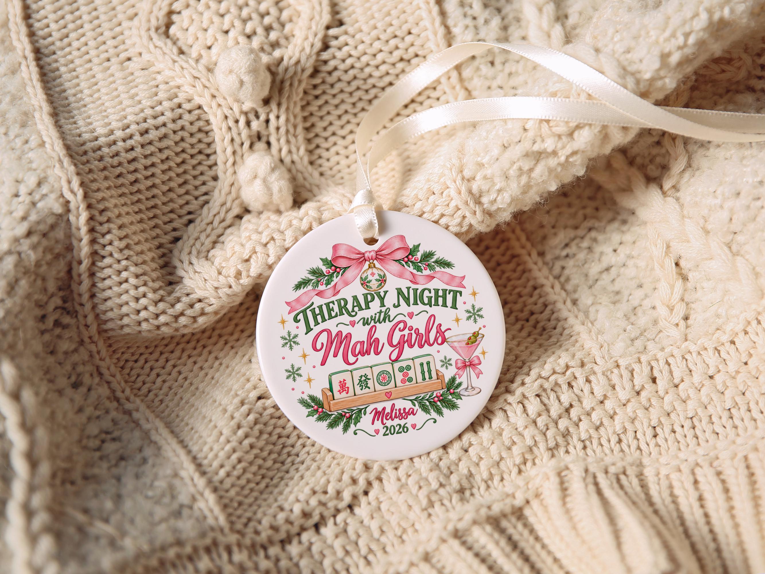 Therapy Night Mah Jong Girls Ceramic Christmas Ornament 5