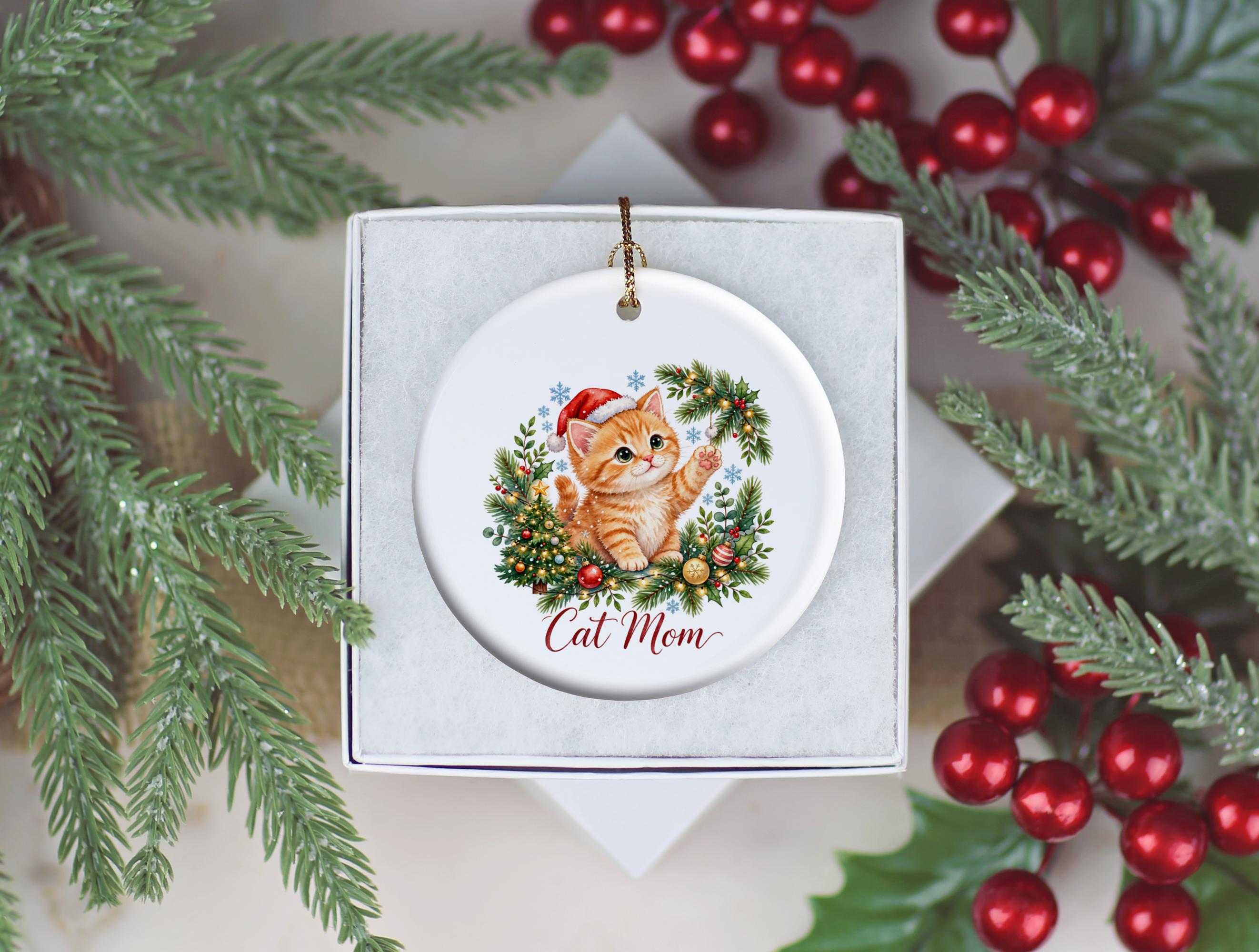 Cat Mom Ceramic Christmas Ornament 2