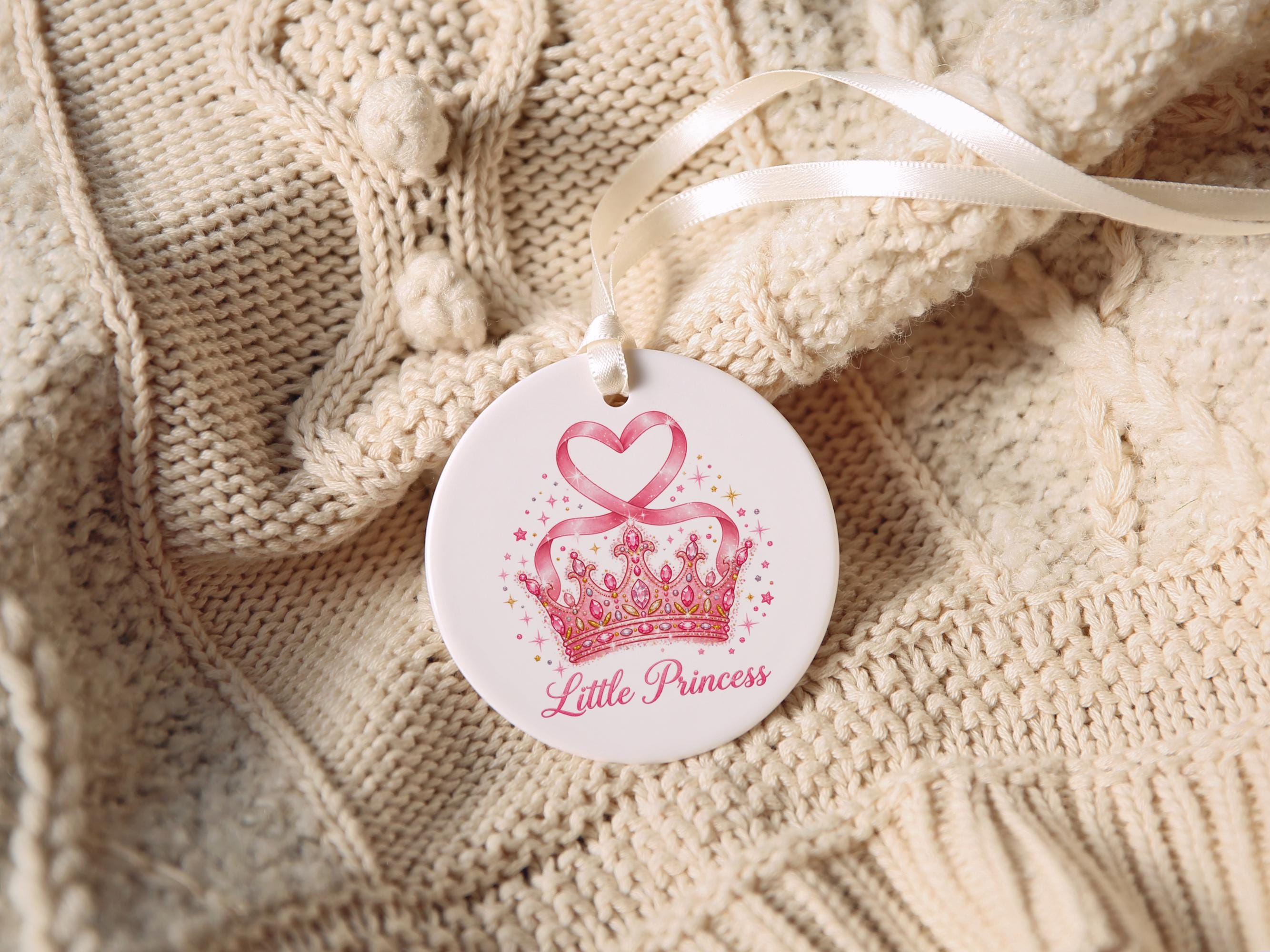 Little Princess Ornament, Pink Crown Christmas Decoration, Girls Holiday Keepsake, Royal Nursery Tree Decor, Ceramic Gift Boxed Ornament 5
