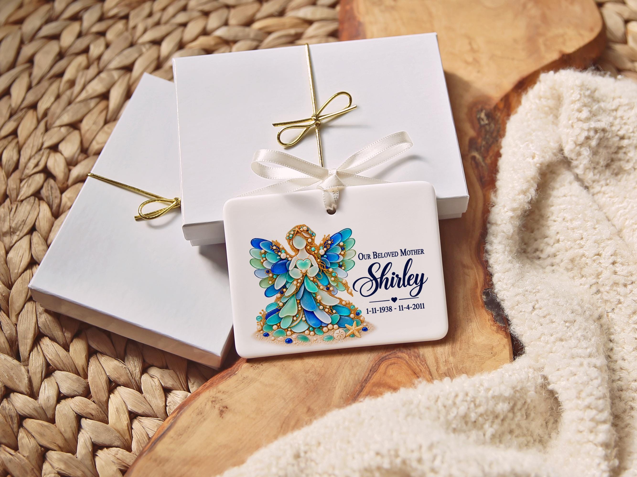 Beloved Sea Glass Angel Memorial Ceramic Ornament 6
