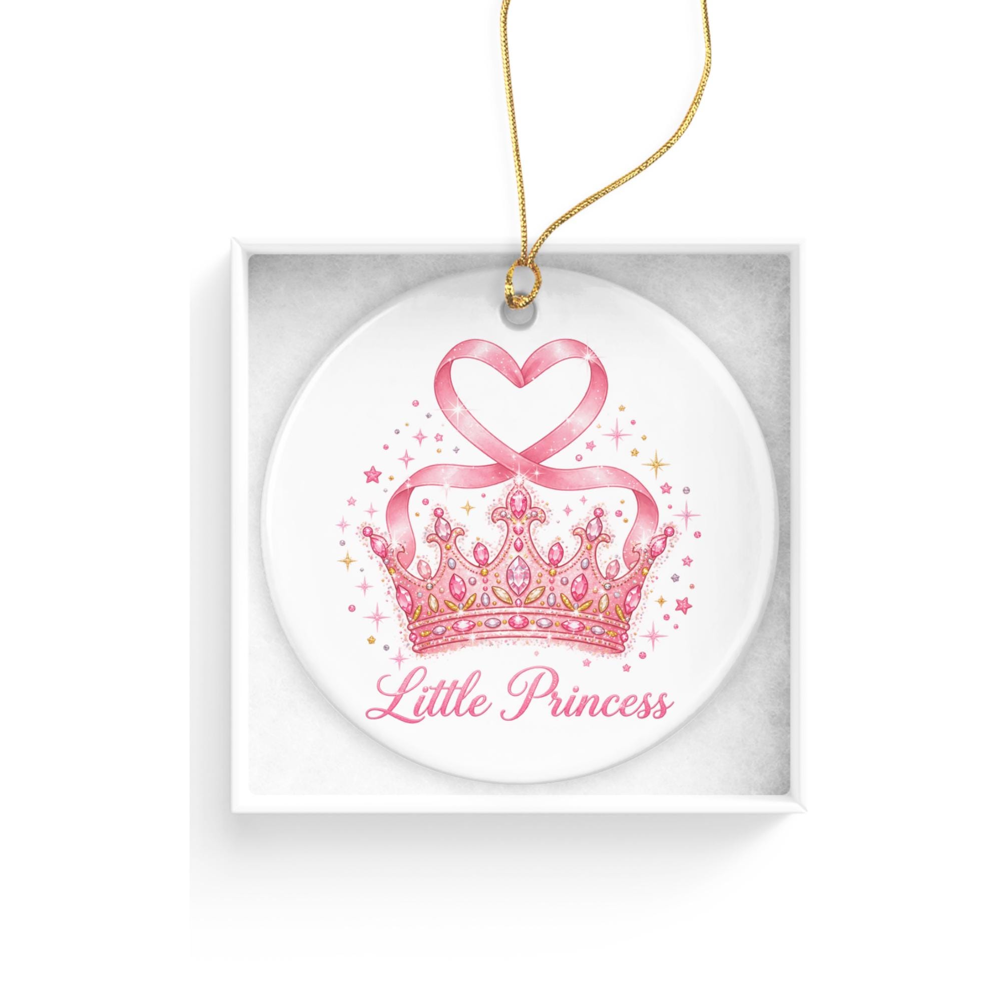 Little Princess Ornament, Pink Crown Christmas Decoration, Girls Holiday Keepsake, Royal Nursery Tree Decor, Ceramic Gift Boxed Ornament 4