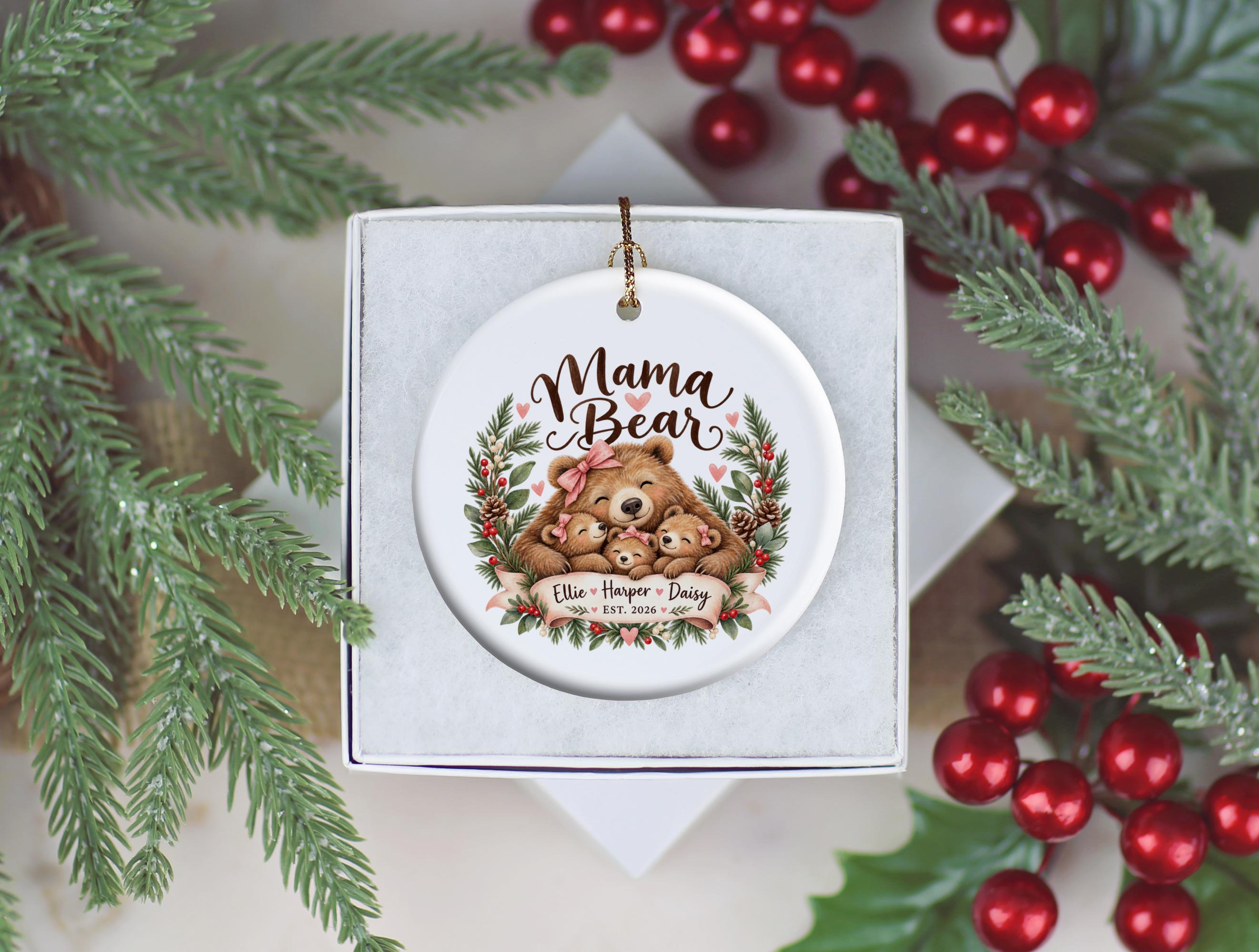 Mama Bear Christmas Ornament, Bear Family Holiday Decor, Personalized Grandma Ornament, Woodland Nursery Keepsake, Gift for Mama Bear 2