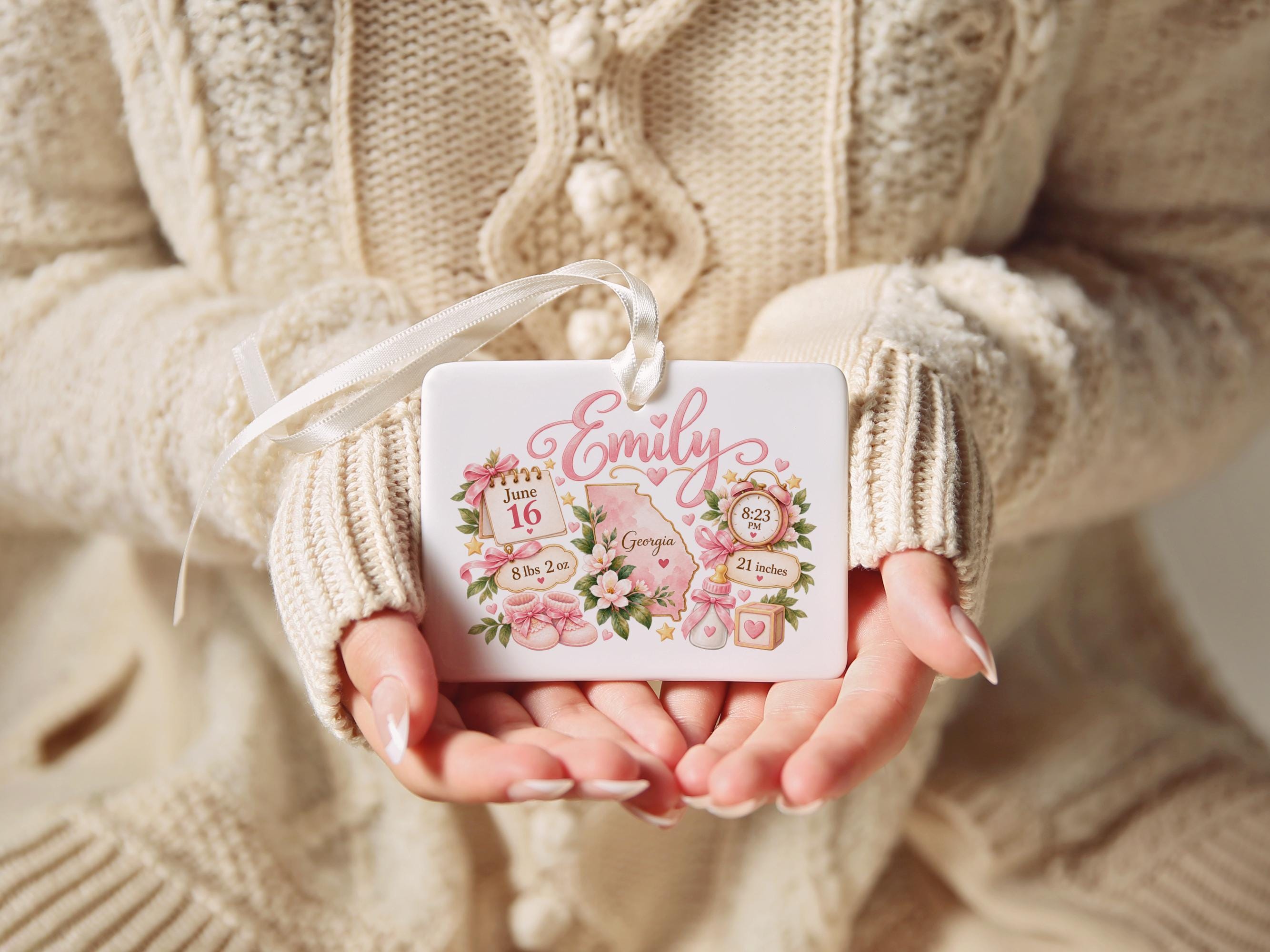 Personalized Birth Announcement Ceramic Ornament 2