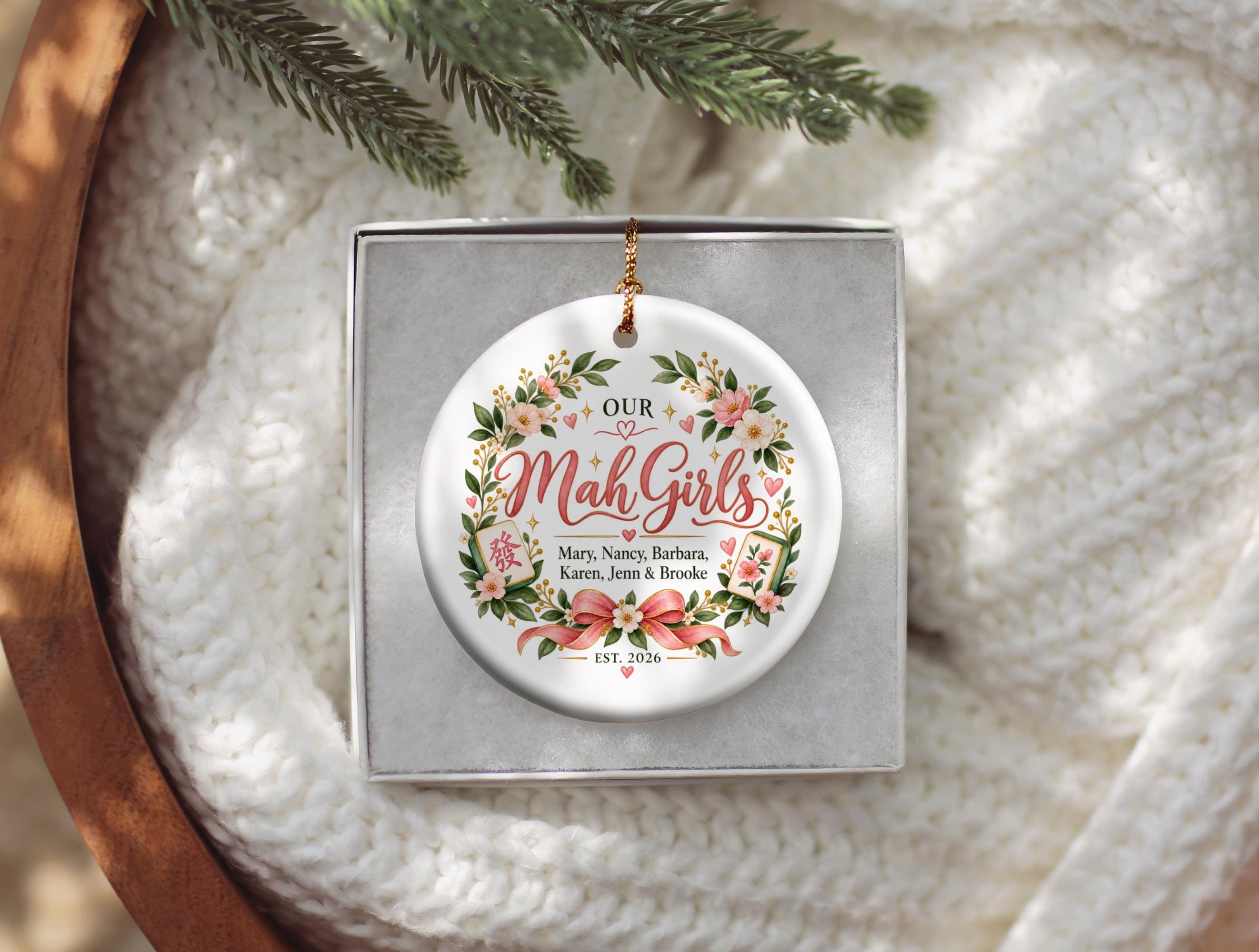 Mah Girls Family Ceramic Christmas Ornament 5