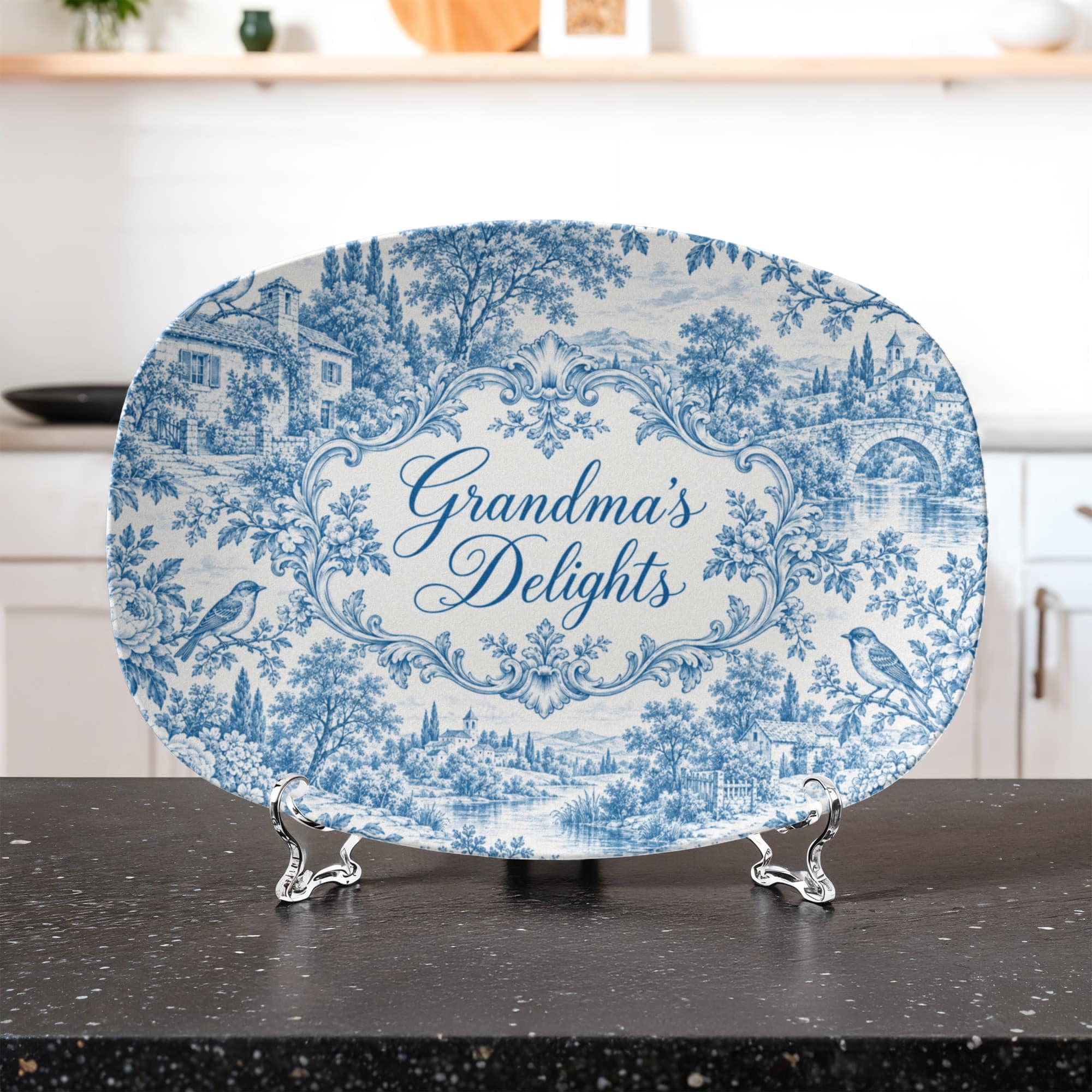Personalized Toile Serving Platter, 10x14 Oval 4