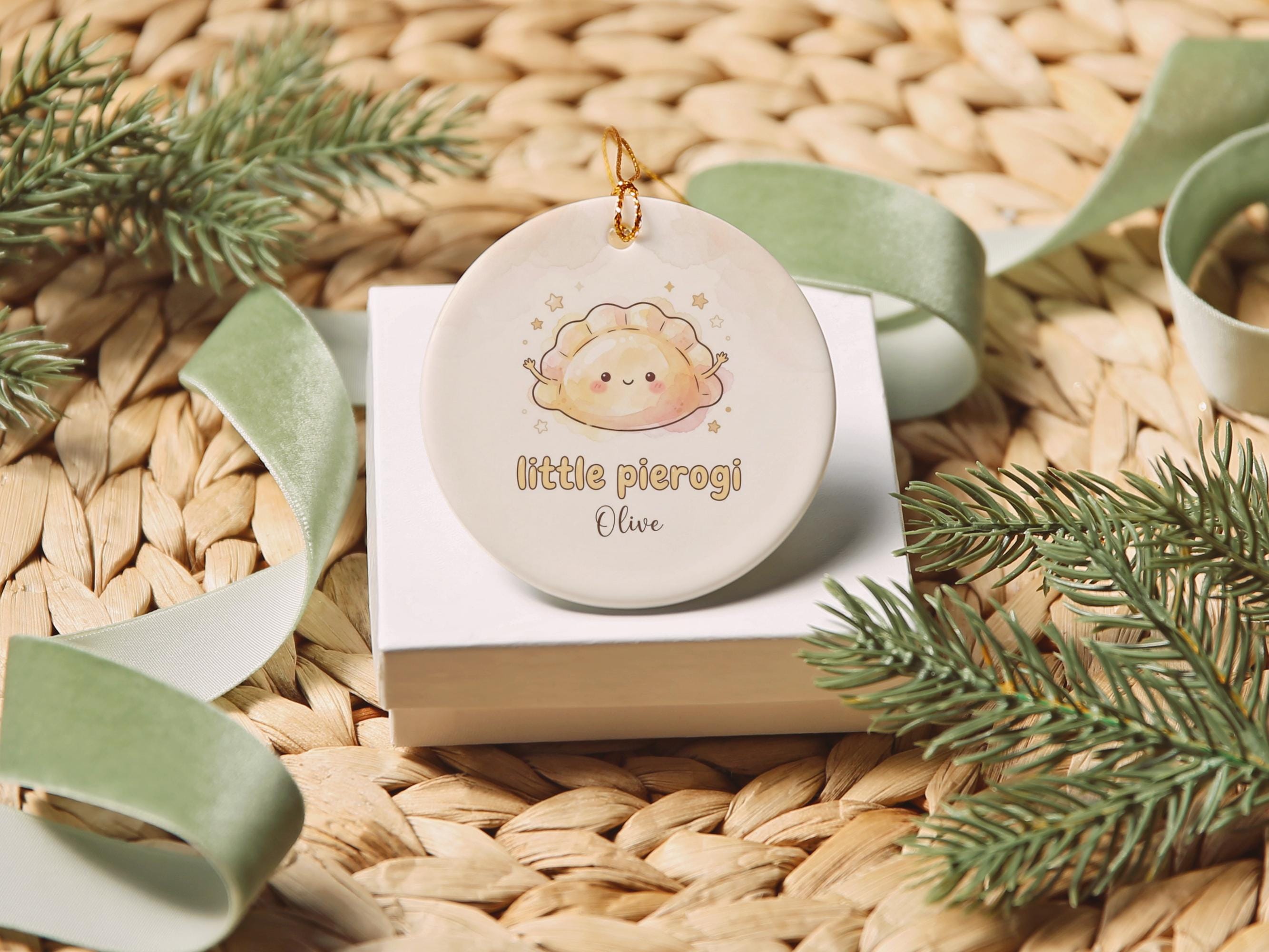 Little Pierogi Ornament, Cute Pierogi Christmas Ornament, Personalized Baby Keepsake, Funny Food Holiday Decor, Watercolor Name Ornament