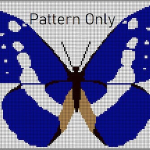 May include: A blue butterfly with white spots on its wings. The butterfly is outlined in black and has a brown body. The text "Pattern Only" is written in black at the top of the image.