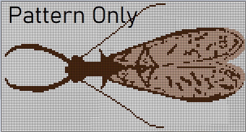 May include: A brown and tan cross-stitch pattern of a flying insect with wings. The pattern is labeled "Pattern Only".