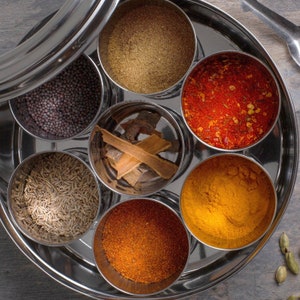 Indian Spice Tin with 9 spices & Handmade Silk Sari Wrap image 5