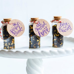 Wedding Favours - Tea in 30ml Glass Bottle - Edible Wedding Favour - Free Personalisation - Love is Brewing - Perfect Gift for your Guests