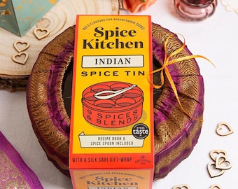 Indian Spice Tin with 9 spices & Handmade Silk Sari Wrap