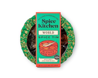 Spice Kitchen 9 World Spice Blends & BBQ Rubs Spice Tin With Silk Sari Wrap