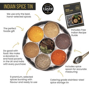 Indian Spice Tin with 9 spices & Handmade Silk Sari Wrap image 3