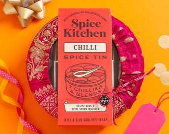 Chilli Spice Tin, Silk Sari Wrap, 7 Chillies